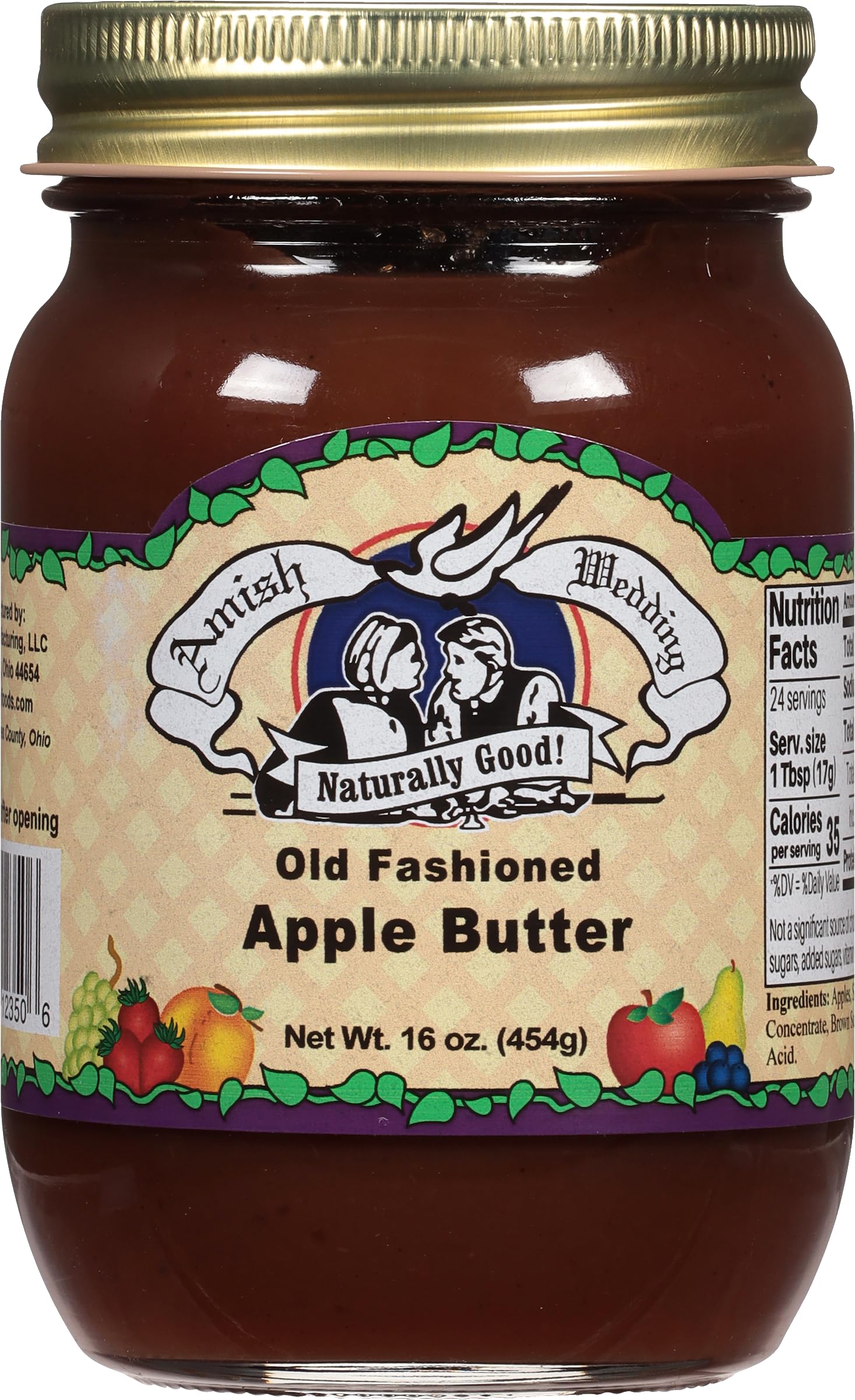 Amish Wedding All Natural Old Fashioned Apple Butter 16 Ounces (Pack of 2)