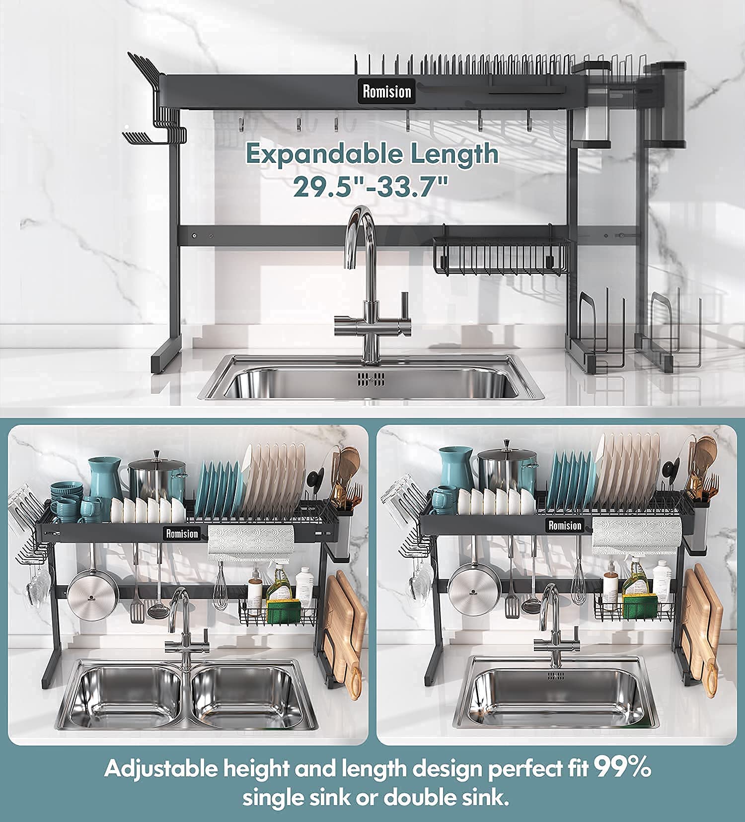 Dish Drying Rack Over The Sink Adjustable Height and Length 2 Tier