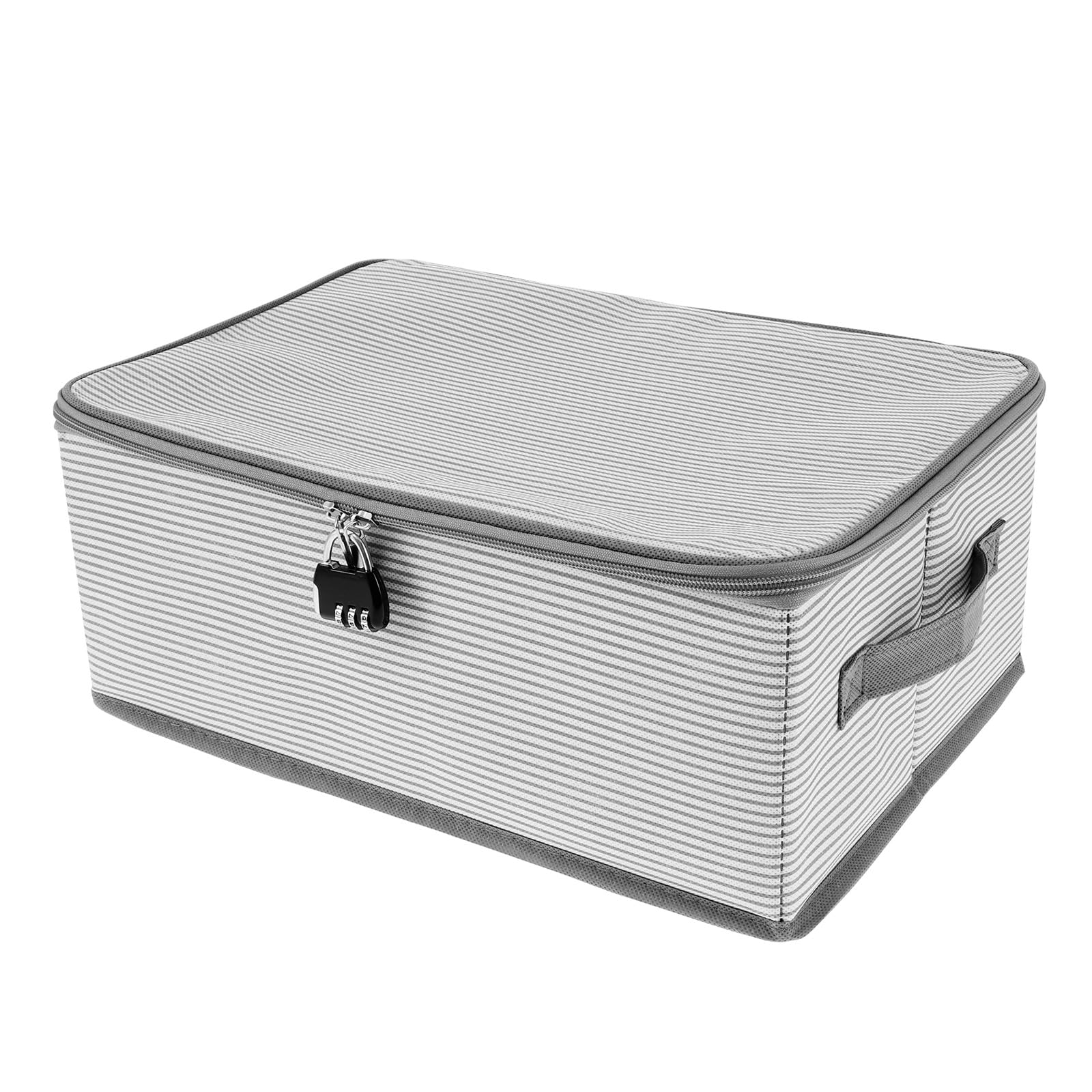 QINGLANG Foldable Fabric Storage Box with Zipper Lid Lockable Garment Bedding Storage Basket Organiser Combination Lock Box Stackable Cubes Lock Boxs for Wardrobe Shelf 38×26×15cm(Grey)