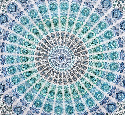 Miniatura 124 de Tapiz hippie indio bohemio psicodélico dorado mandala de pavo real azul dorado para colgar en la pared (naranja marrón, King (88 x 104 pulgadas)