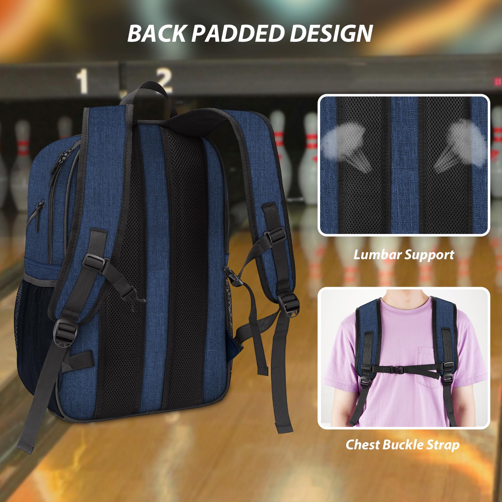 Bosynoy Bowling Bag Backpack, Bowling Ball Backpack For Single Ball With Shoe Compartment Protective Foam Padded 774850