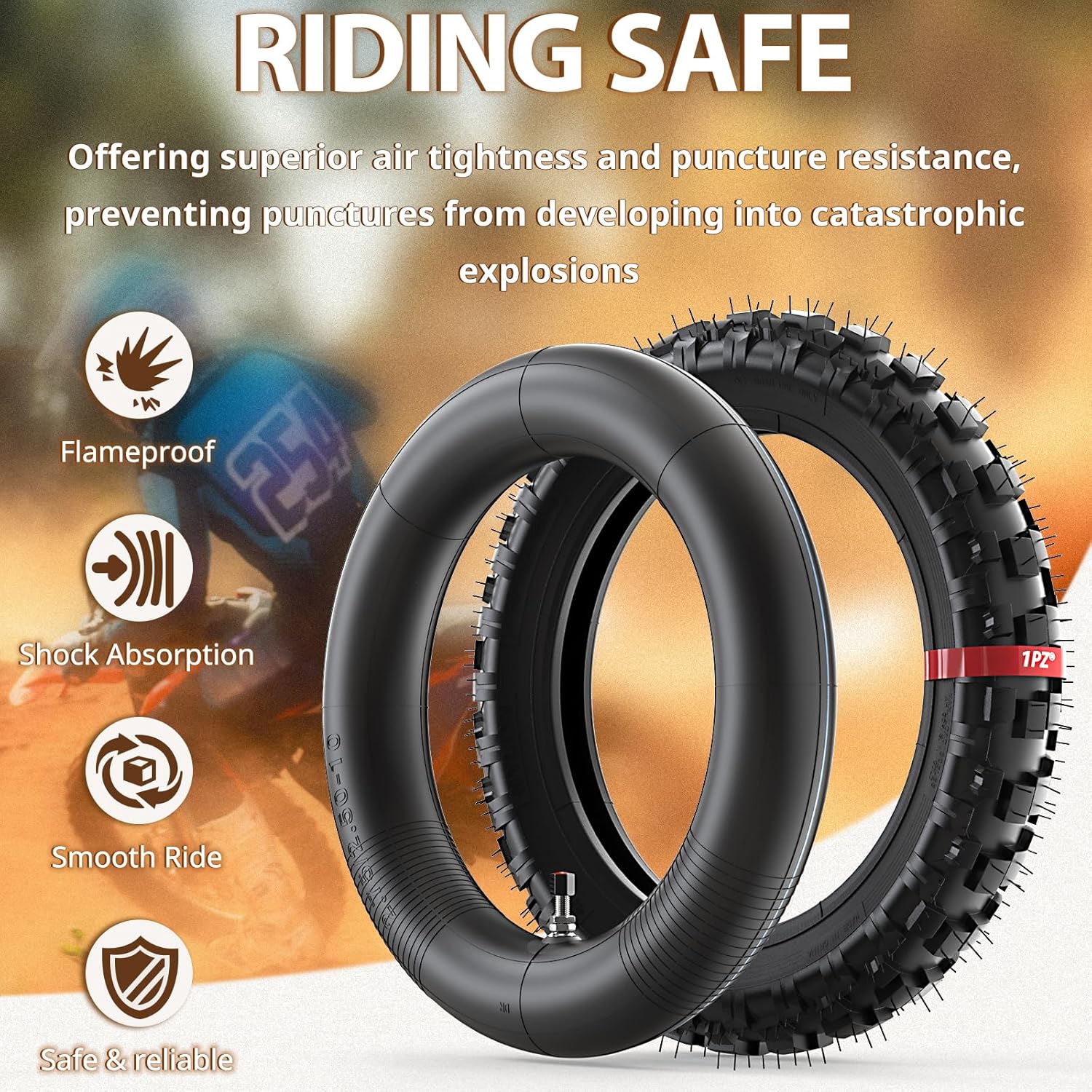 2.5-10" Off-Road Tire and Inner Tube Set, Dirt Bike Tire with 10-Inch Rim and 2.5/2.75-10 Dirt Bike Inner Tube Compatible with Honda CRF50/XR50, Suzuki DRZ70/JR50, and Yamaha PW50