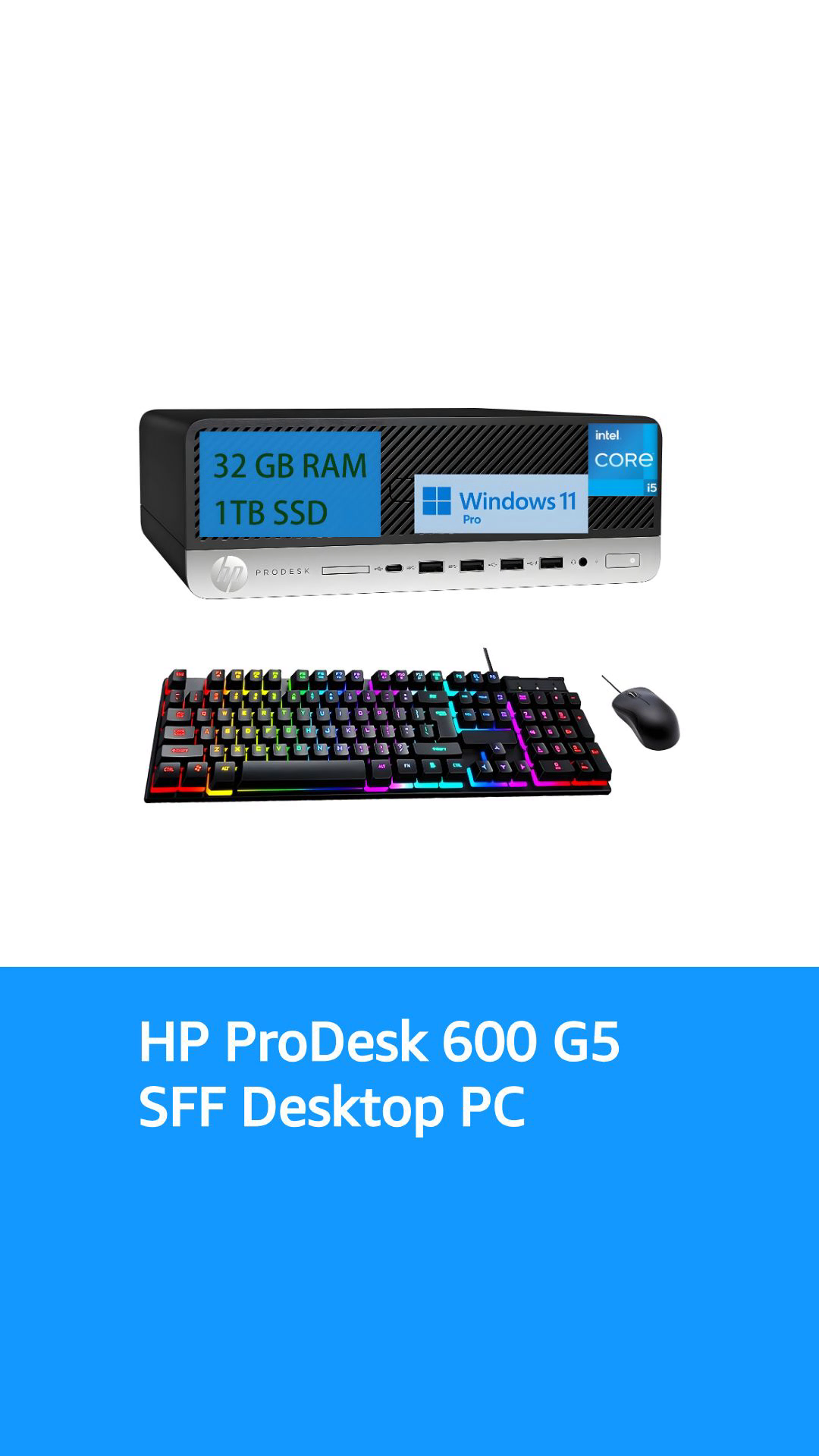 HP ProDesk 600 G5 SFF Business Desktop PC, Core i5-9500 3.0GHz