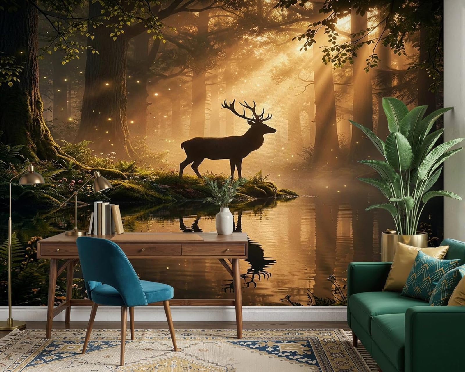 Hgjdjhnf 3D Mural Photo Wallpaper Deer Forest Wallpaper Enchanted Forest Modern Living Room Bedroom Children's Room Wall Decoration Motif Wallpaper, 150Cmx105cm Wall Sticker - Background Wall - Painting - Poster