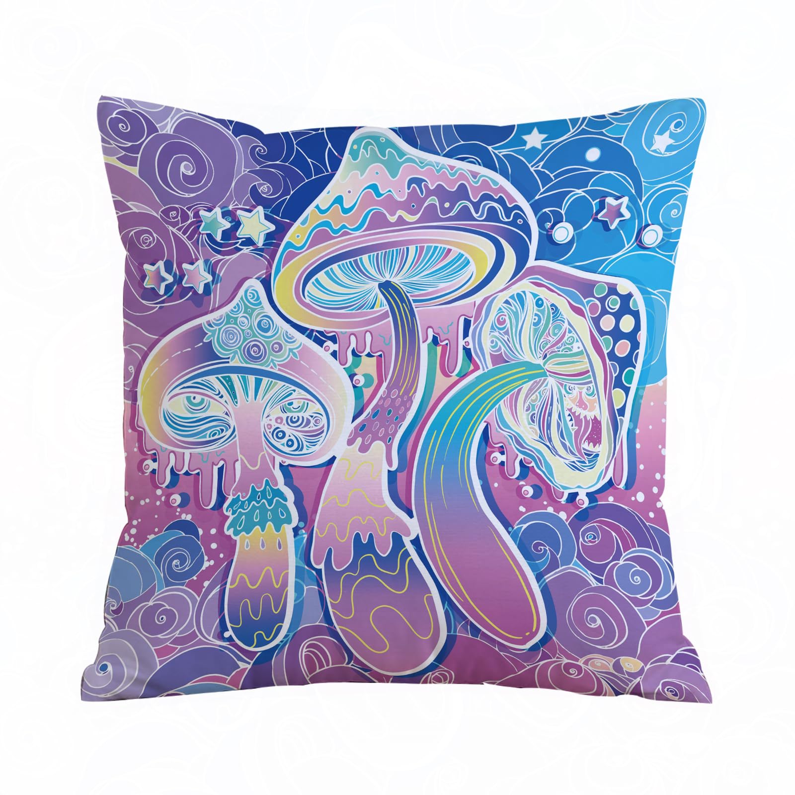 AELKSP Cushion Cover Decorations Pillow Cover Home for Livingroom Couch Sofa Decor Throw Pillow Case Gifts,Weird colorful mushroom design,18x18 in