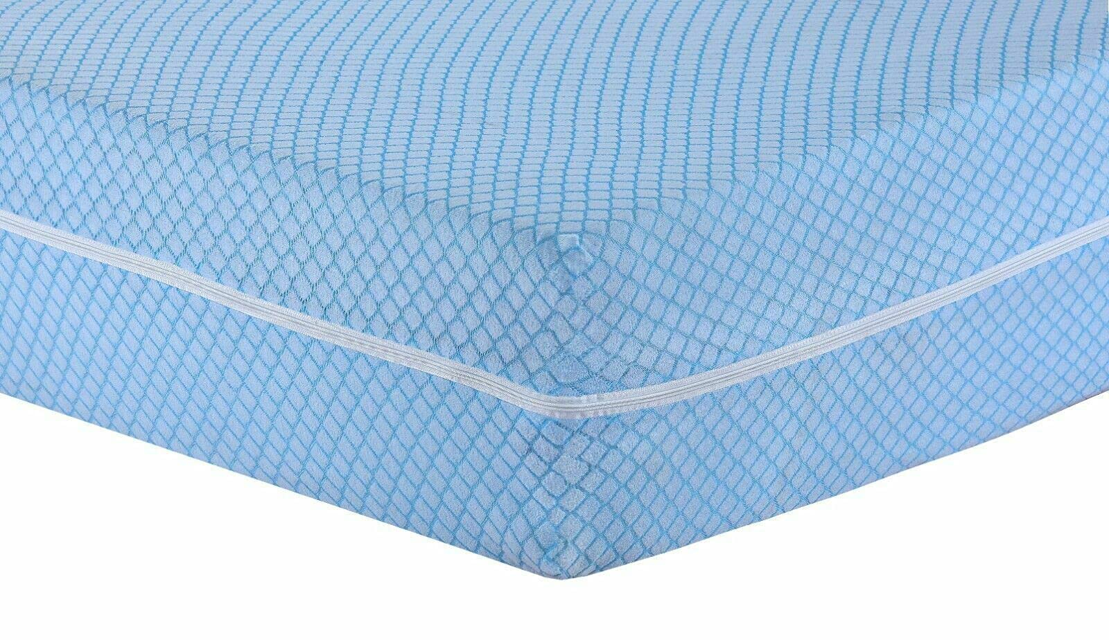Diamond Pattern Mattress Protector Hypoallergenic Extra Deep Total Zipper Encasement Cover Anti Bug, Non-Noisy, Anti Allergy Breathable Fitted Style Blue and Grey Poly-Cotton Zipped (Blue, Single)