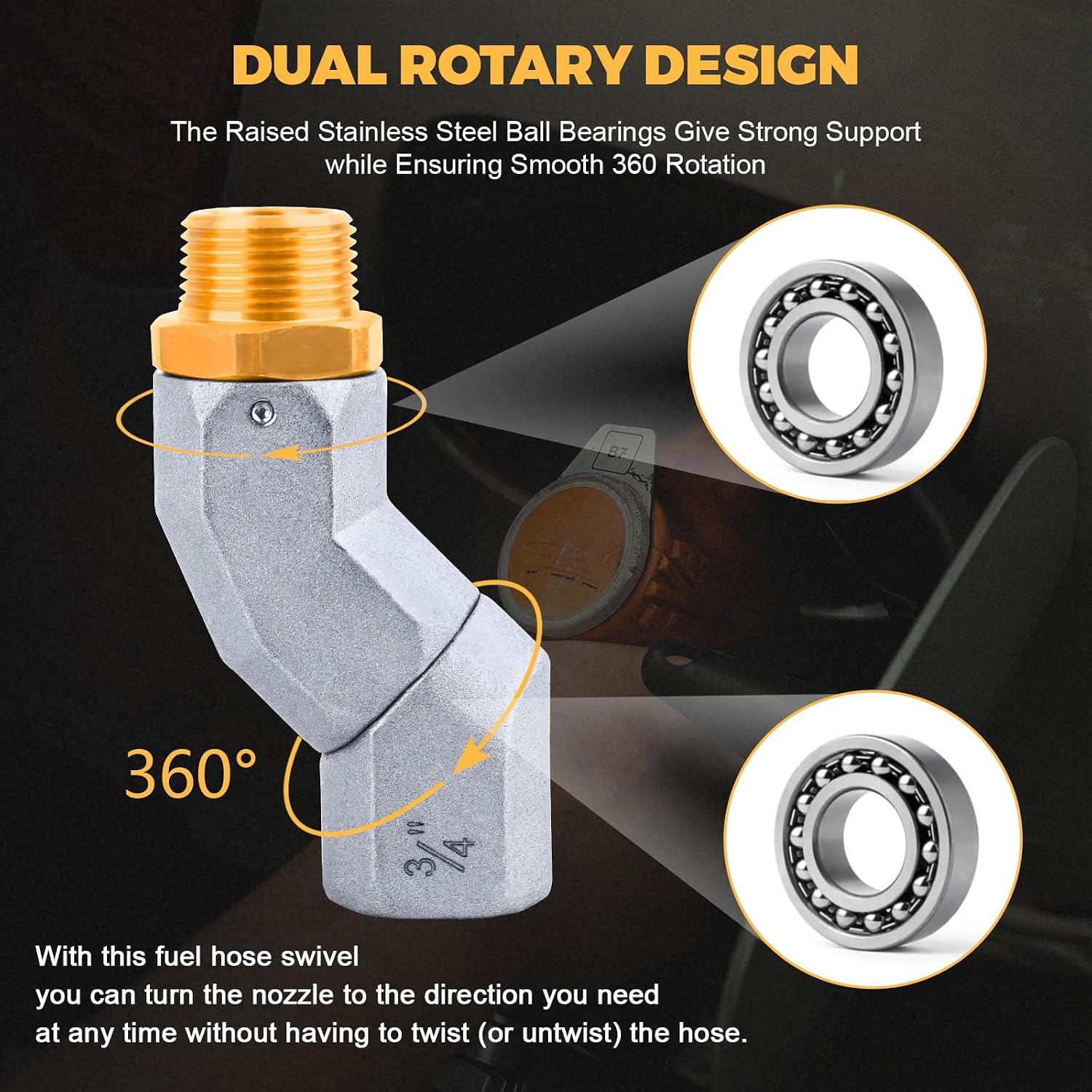 2PCS 3/4 Inch NPT Fuel Hose Swivel - Multi Plane 360° Rotating Connector for Fuel, Water, Diesel, Gasoline, Kerosene Transfer Pumps, Tanks, and Nozzles