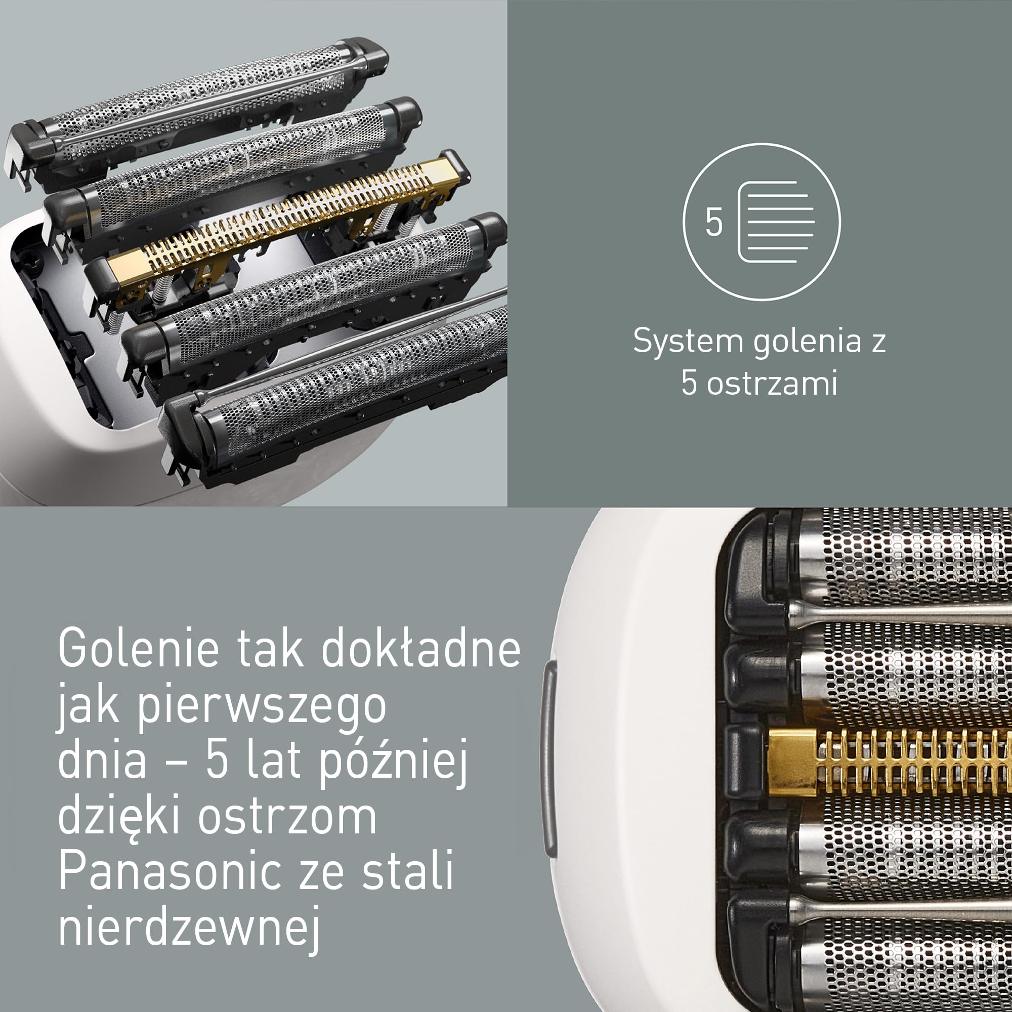 Panasonic ES-PV6B-W803 Series 900s Golarka, Golenie na Mokro i Sucho, 5-Ostrzowa Golarka Elektryczna Dla Mężczyzn, Inteligentny Czujnik Zarostu, USB-C, Etui, Biały Marmur NAGORI®