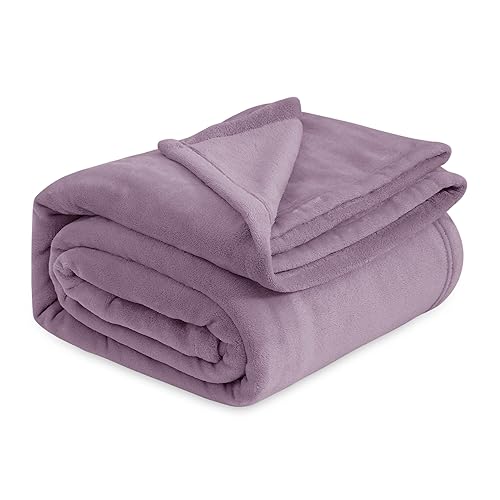 Bedsure Fleece Bed Blankets Queen Size Fog Purple - Soft Lightweight Plush Fuzzy Cozy Luxury Blanket Microfiber, 90x90 inches - Fog Purple - Queen (90" x 90")