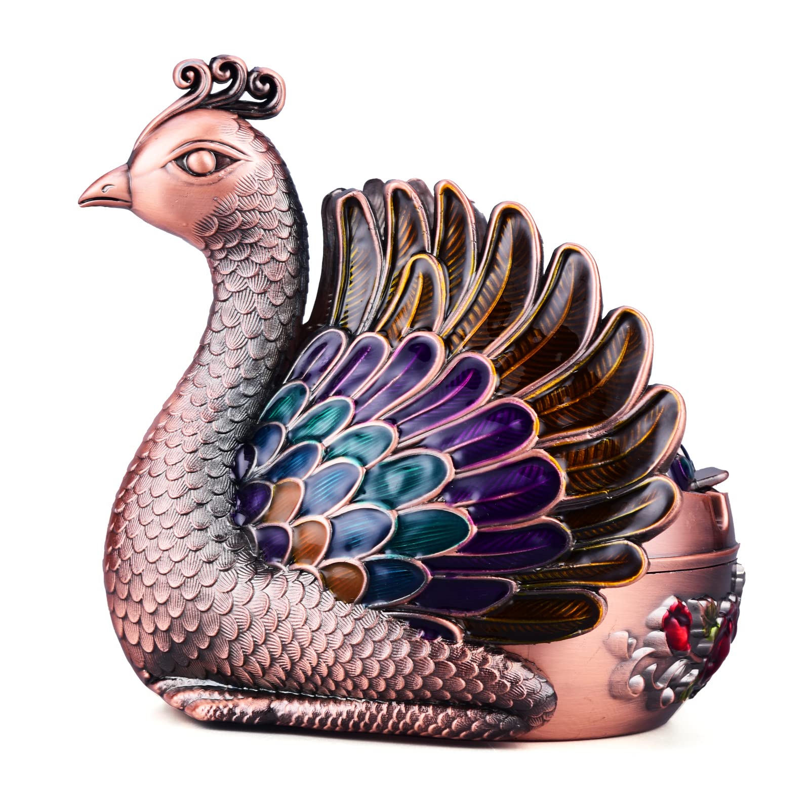 K COOL Ashtray with Lid for Cigarette, Metal Outdoor Ash Tray Sets, Ashtrays for Cigarettes Out door, Windproof Peacock Smokeless Ashtrays for Home Office Tabletop Outside Patio Outdoor(Copper)