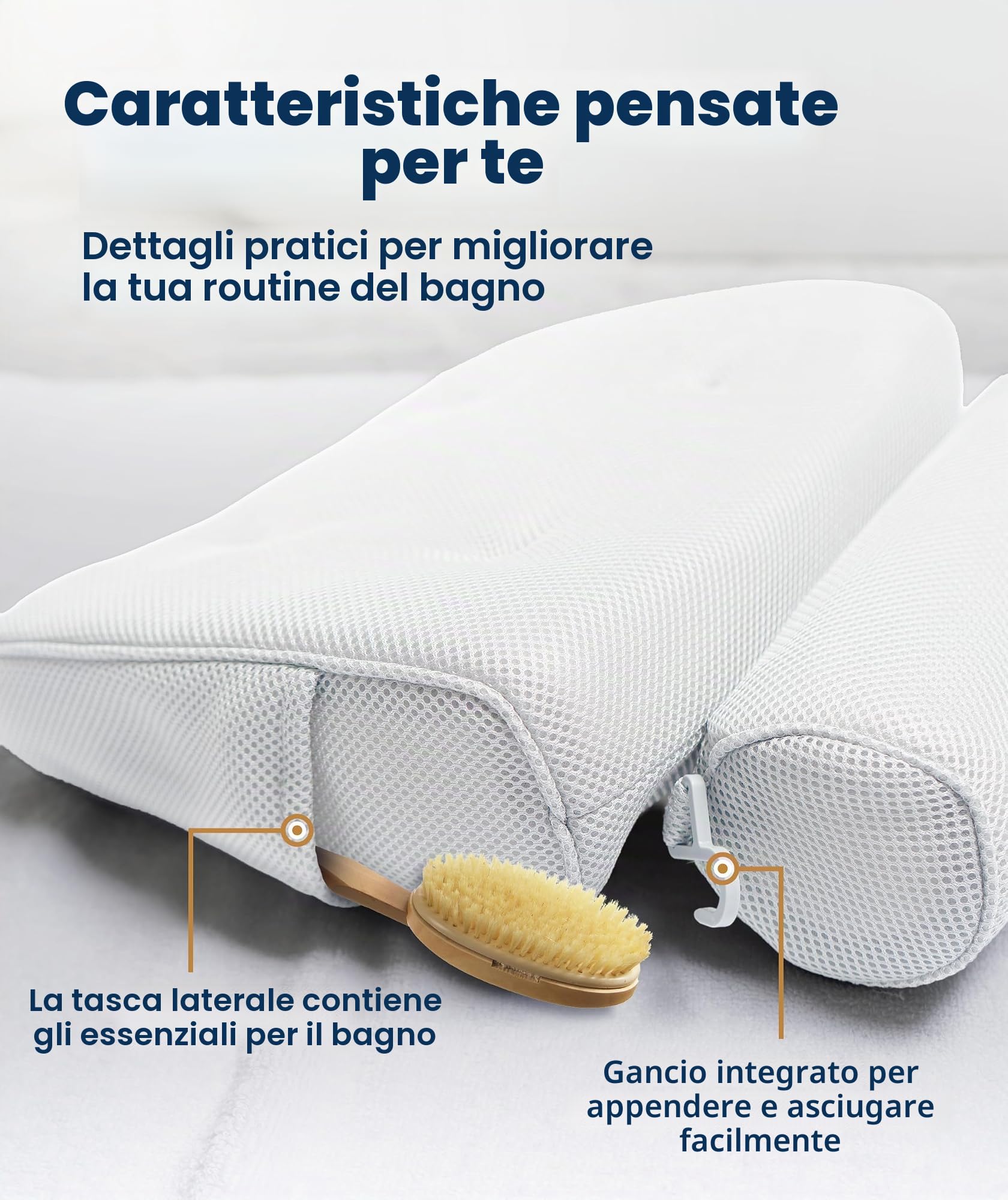 Everlasting Comfort Cuscino vasca da bagno di lusso per testa, collo e schiena – Cuscino antiscivolo con ventose, mesh ad asciugatura rapida e gancio (Bianco)