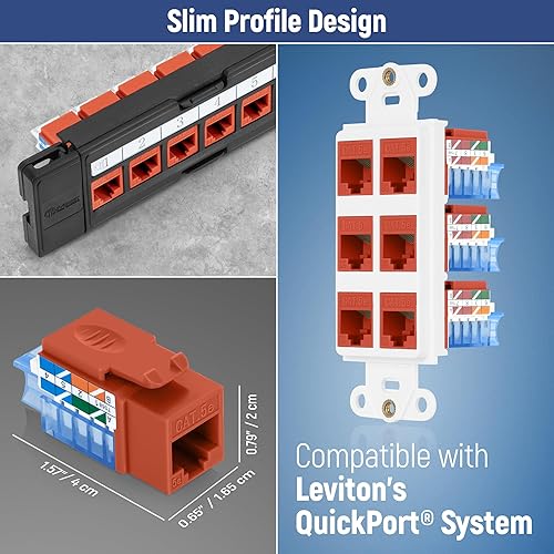 Miniatura 130 de Everest - Paquete de 50 conectores Keystone RJ45 Cat6 en ángulo de 45°, color blanco, conectores RJ45 hembra de perfil delgado, conector Keystone