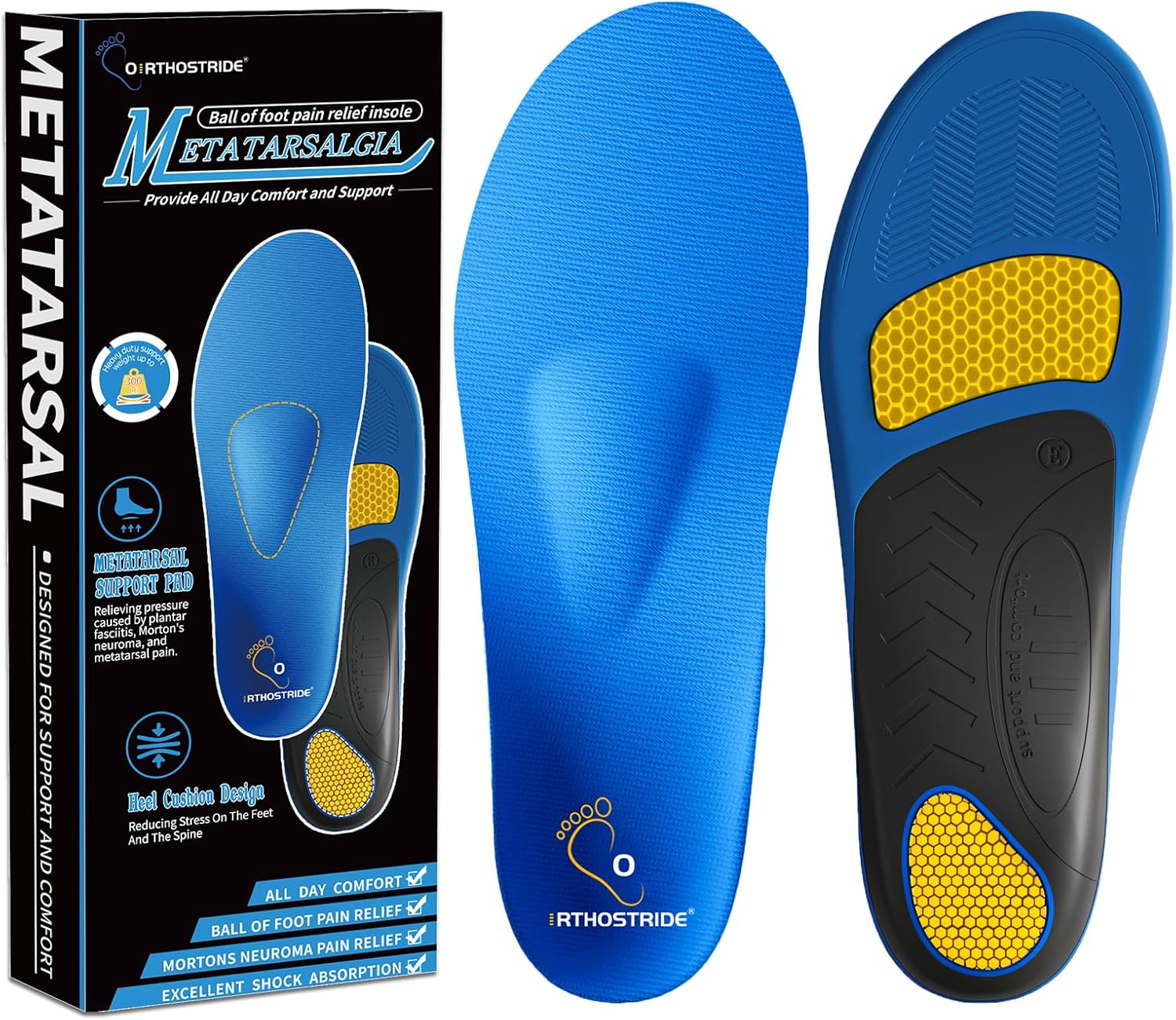 Orthotic Insoles with Metatarsal Pads, Plantar Fasciitis Arch Support Inserts for Metatarsalgia, Morton's Neuroma, Ball of Foot Pain Relief, Man Women Insoles for Standing All Day-D D(Men's 6.5-7.5 / Women's 7.5-8.5)--262mm Ax01-met?blue? SIMILAR NOT THE EXACT ITEM