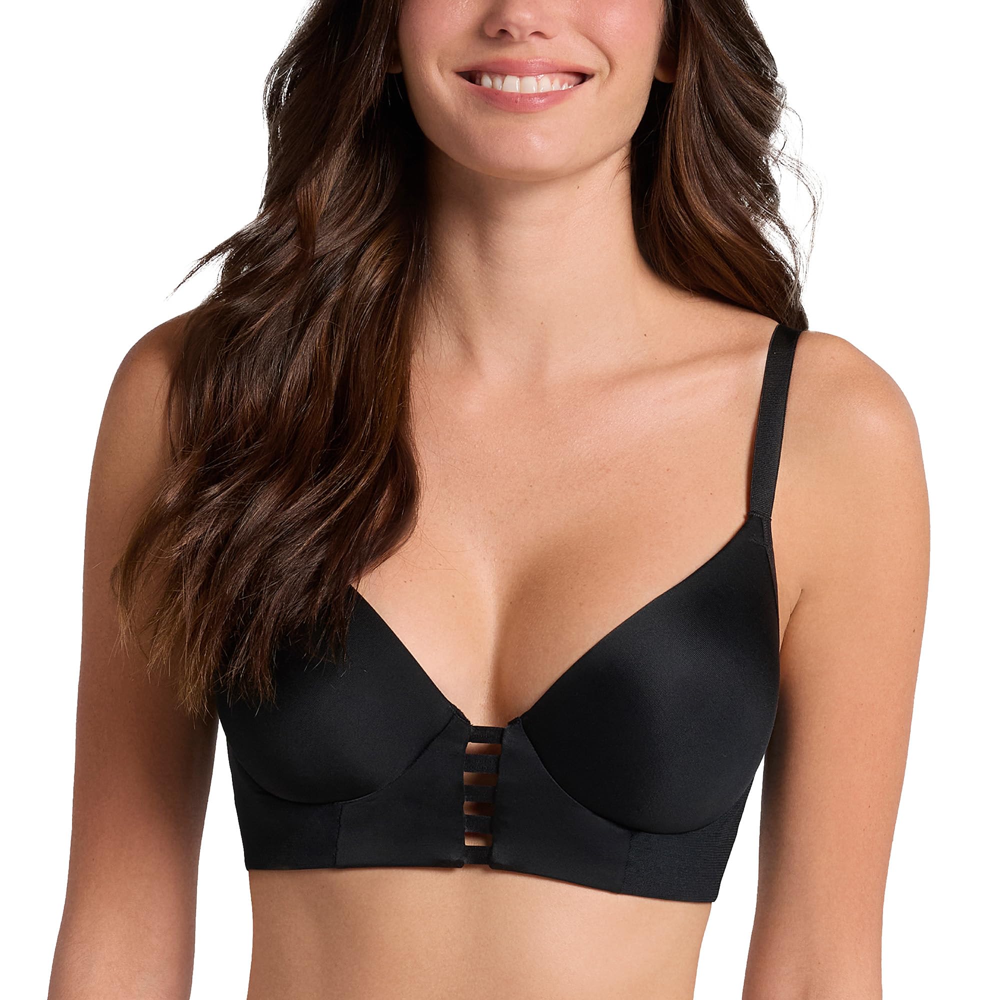 Leonisa Women's 700 - Black Lace Stripe Natural Support Underwire Bra - High Coverage Full Cup Bras For