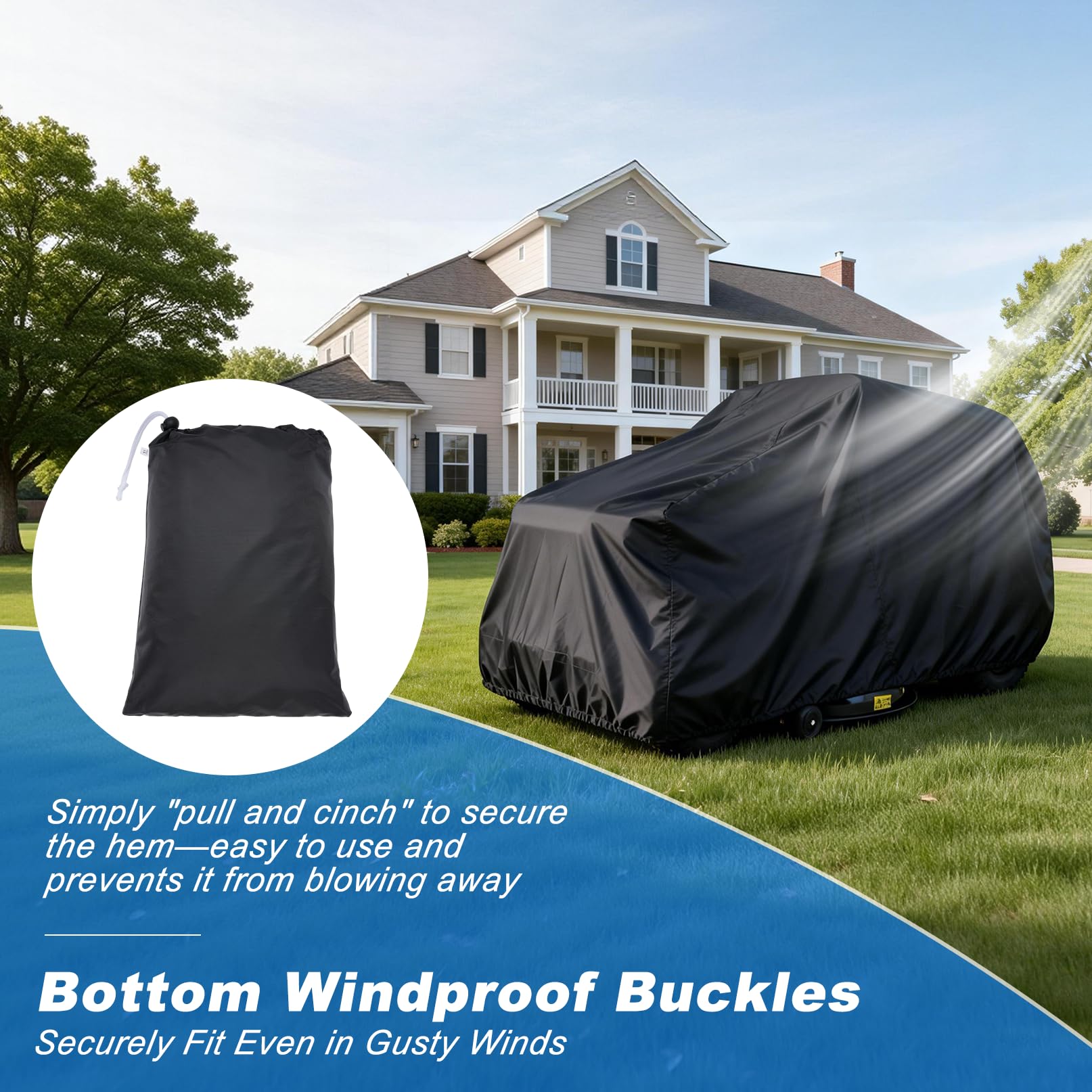 copertura per tosaerba per Toro, per Honda, per Husqvarna, per Law Boy 420D in poliestere Oxford con nastro riflettente e fibbia antivento (L183 x P137 x H117CM)