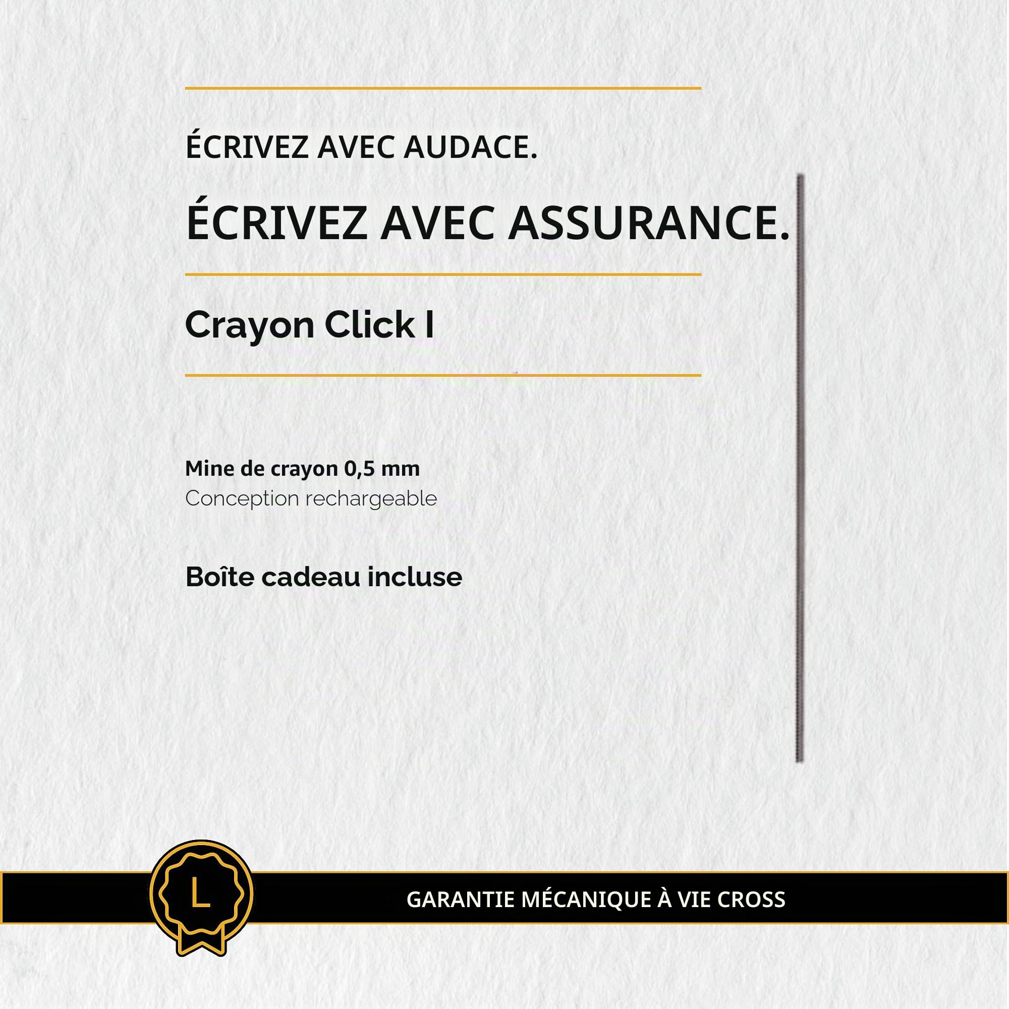 Cross Crayon rechargeable Click présenté dans un coffret cadeau quotidien – Pointe moyenne, encre noire, chrome
