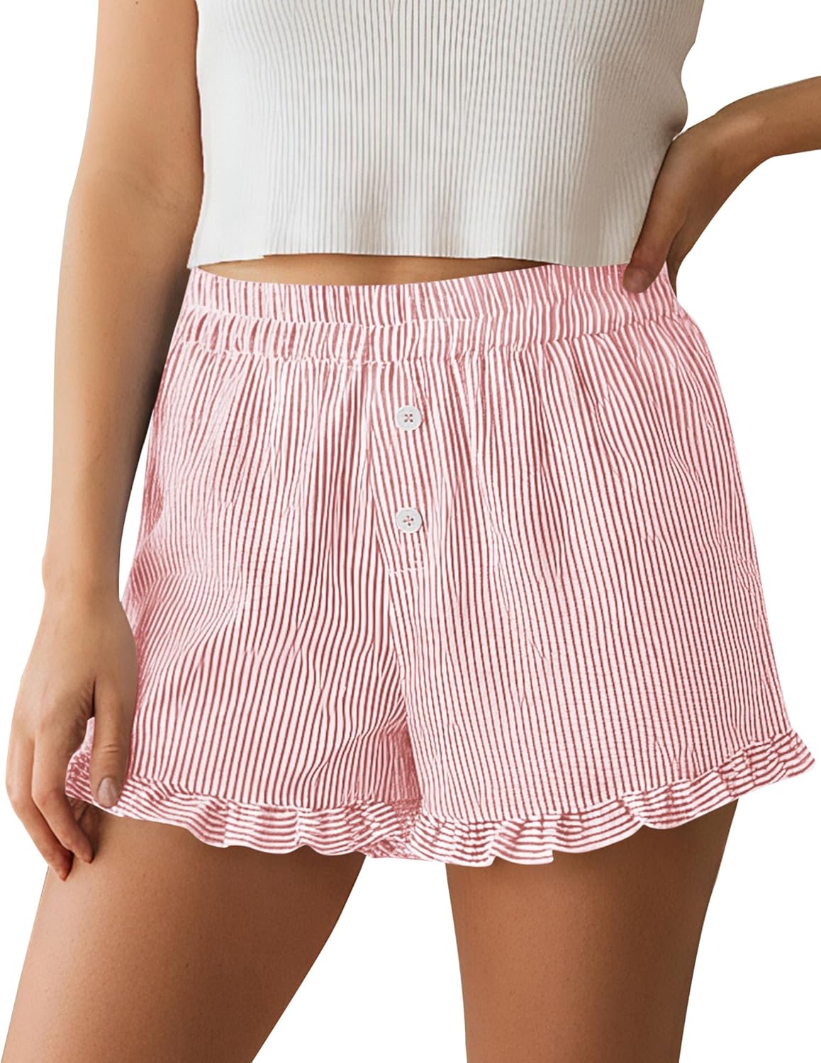 PRETTYGARDEN Womens Boxer Shorts Y2K Ruffle Pajama 2026 Summer Spring Lounge Sleep Striped Casual Beach Pj Bottoms Pockets - Image 4