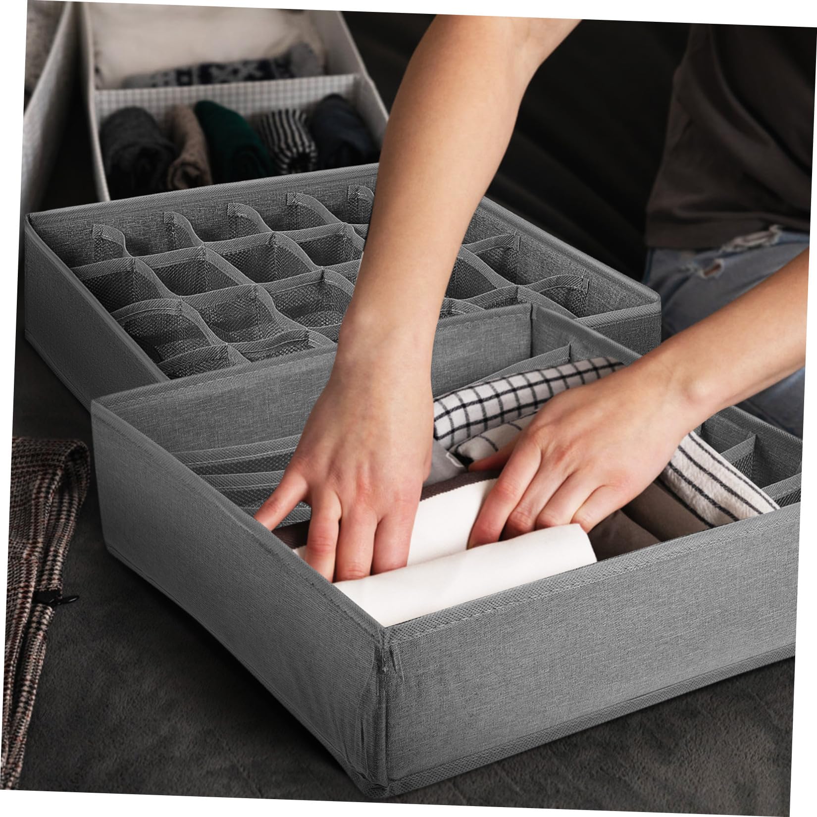 4stücke Faltbare aus Robustem Kationikstoff Fächern Vielseitige Aufbewahrungsboxen für Socken Unterwäsche Bhs Krawatten und Babybekleidung Platzsparend und Waschbar