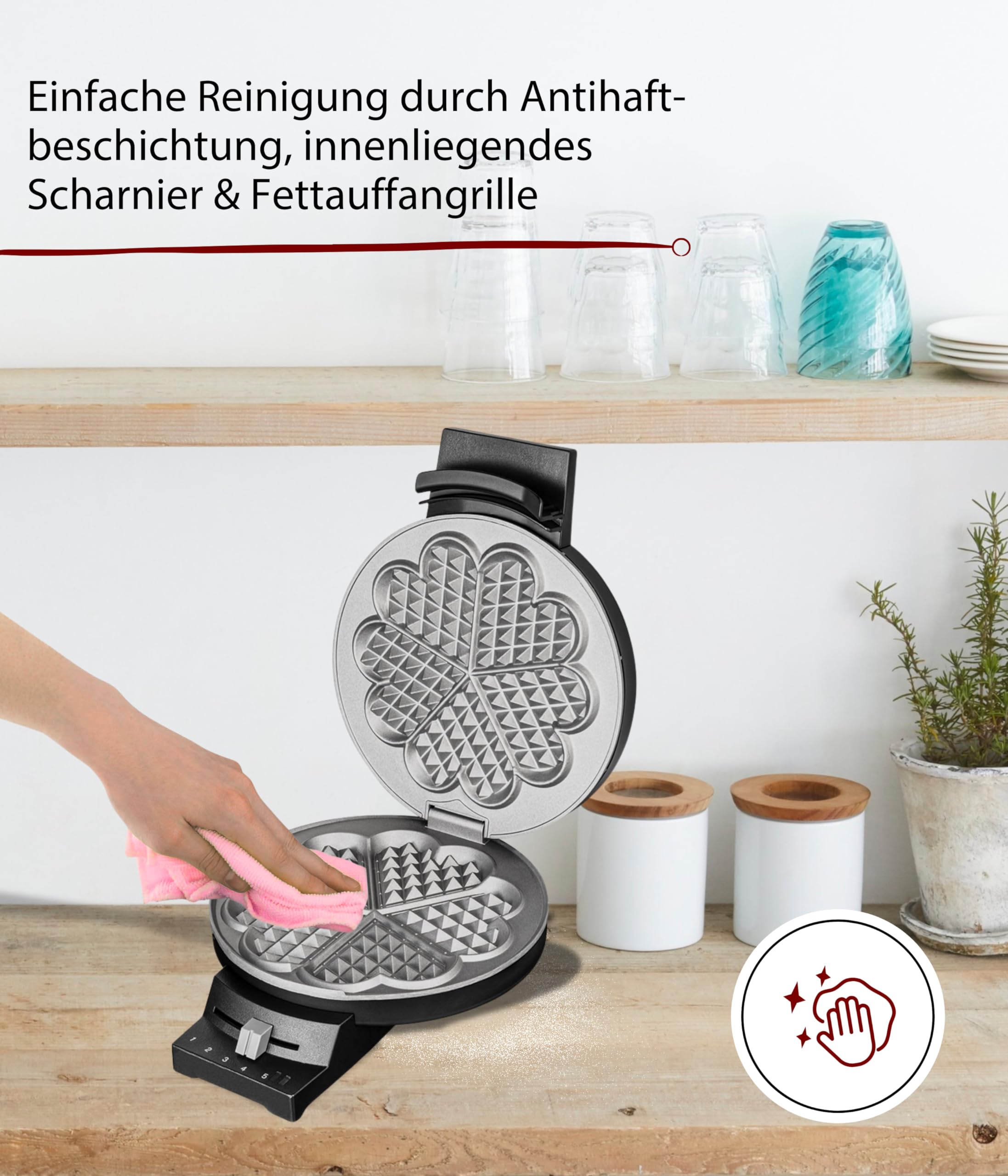 Cloer 180 Waffeleisen für eine Herzwaffel mit 16 cm Durchmesser – Bild 4