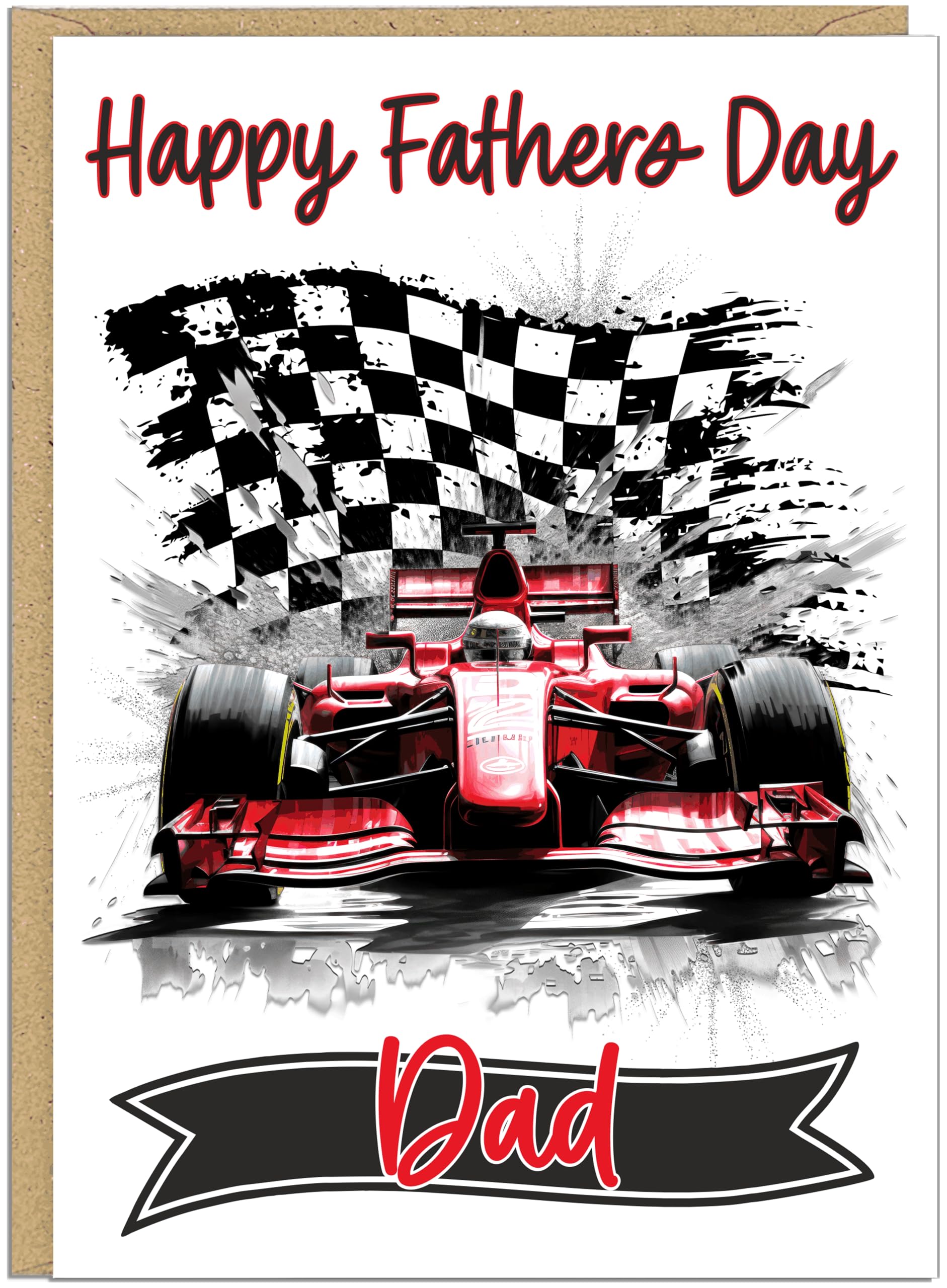 Custom Racing Car Fathers Day Card for Dad - Happy Fathers Day To The Best Grandad Step Dad - Trophy, Checkered Flag, Track Designs For Daddy on Father's Day (Design 1)