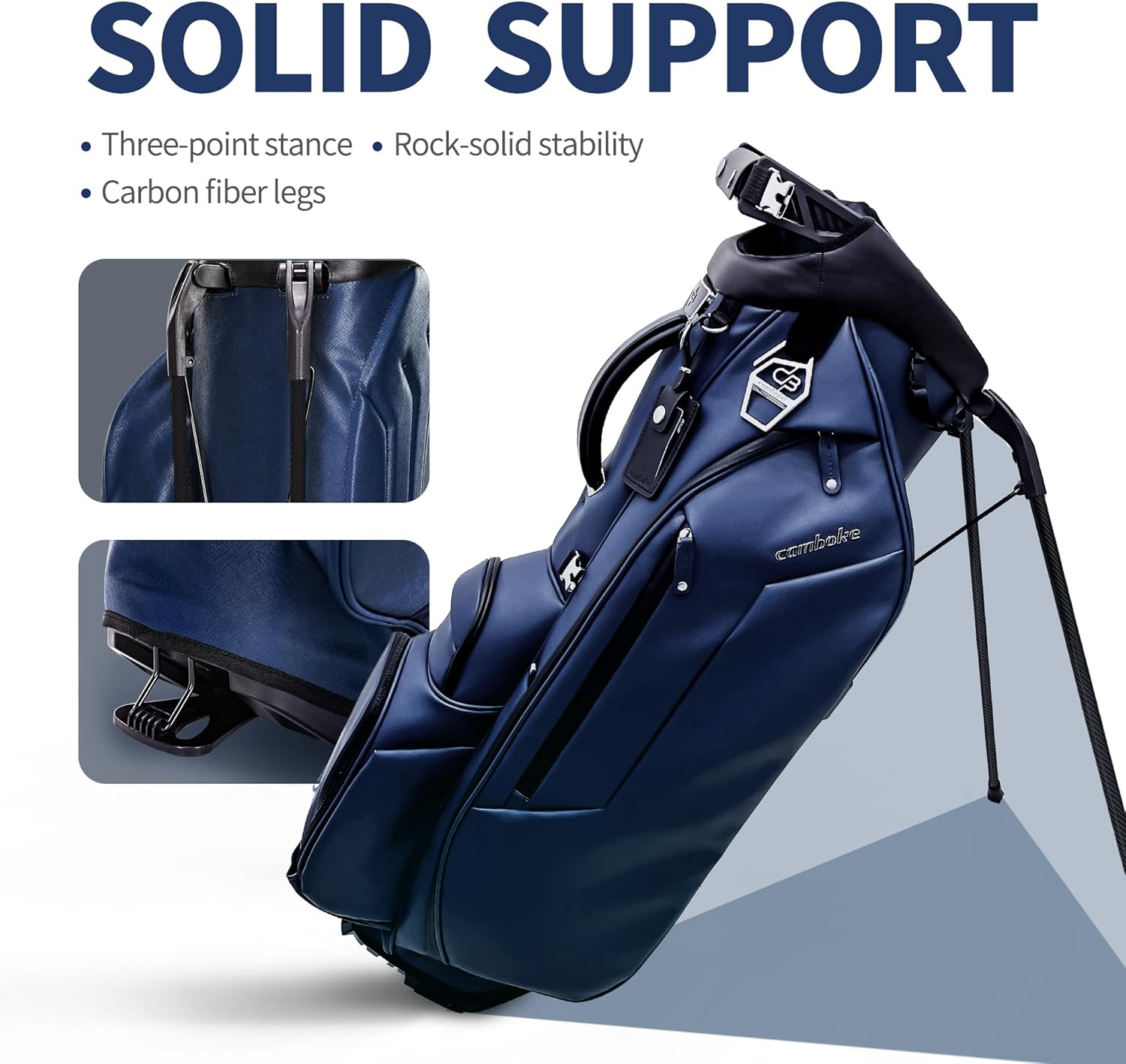 Golf Stand Bag, Wateproof, 4-Way Divider Golf Bag with Carbon Fiber Stand, Large Capacity, Cooler Pocket, Ergonomic Straps, PU Golf Club Bag with Rain Hood for Golfers Walking 18