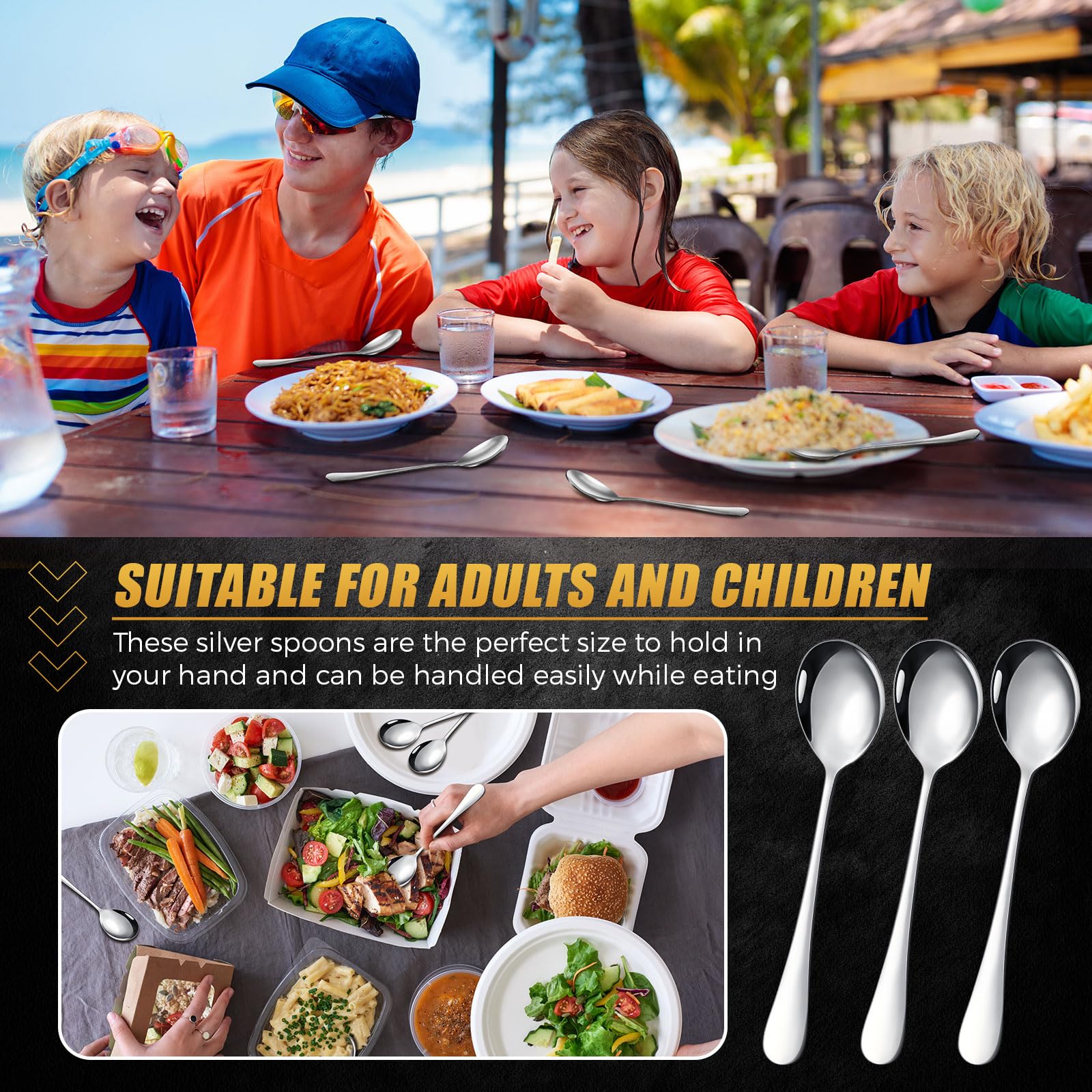 Nuogo Suppenlöffel-Set, Edelstahl, Besteck, Dessertlöffel, Großmetall, hochglanzpoliert, Esslöffel für Zuhause, Restaurant, Küche, spülmaschinenfest, 100-teilig
