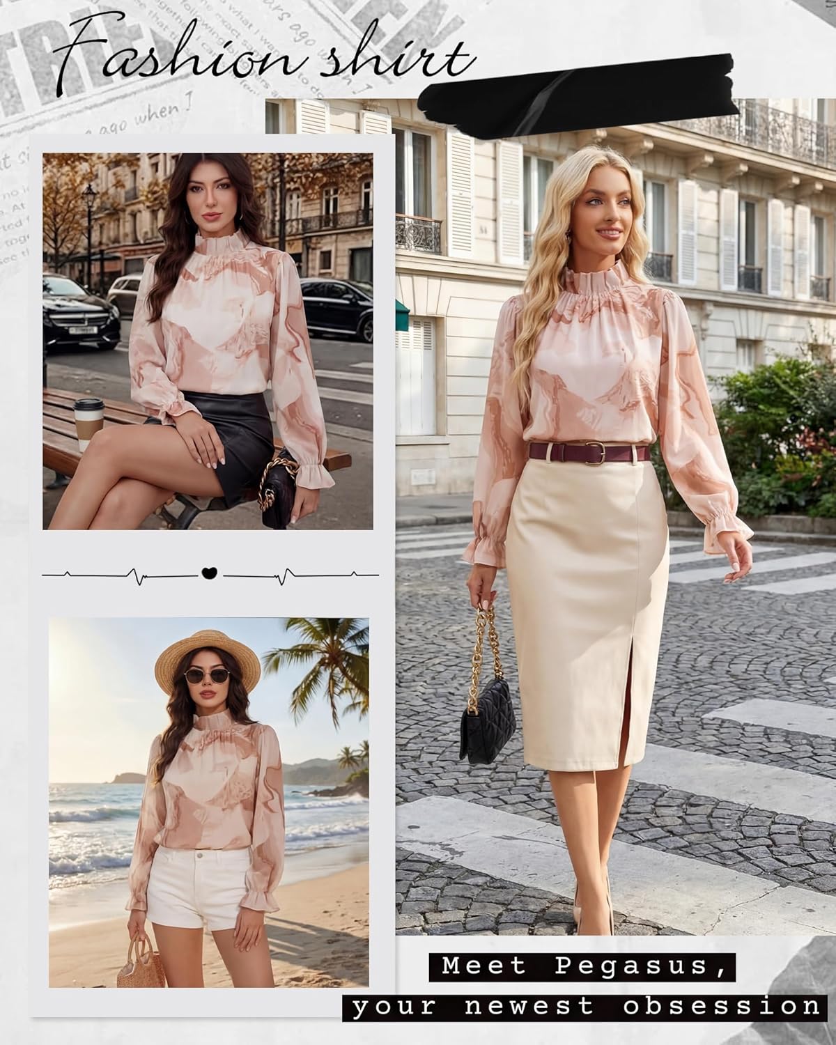 Cuffbow Women Floral Blouse Puff Long Sleeve Ruffle Shirt Mock Neck Chiffon Boho Top 2026 Trendy Pleated Dressy Casual Outfit - Image 5