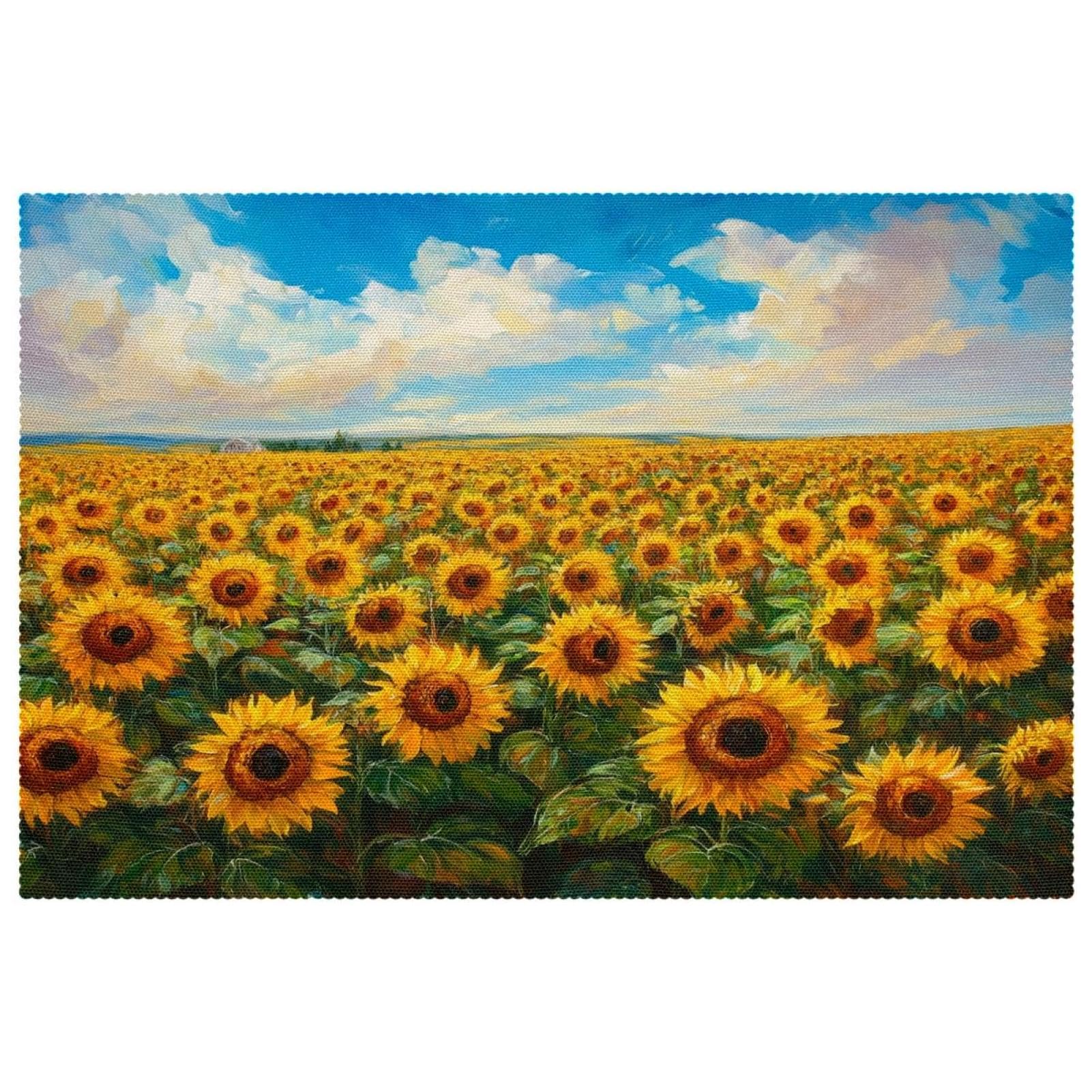 Set de table thermorésistant et antidérapant bleu ciel motif tournesol x6