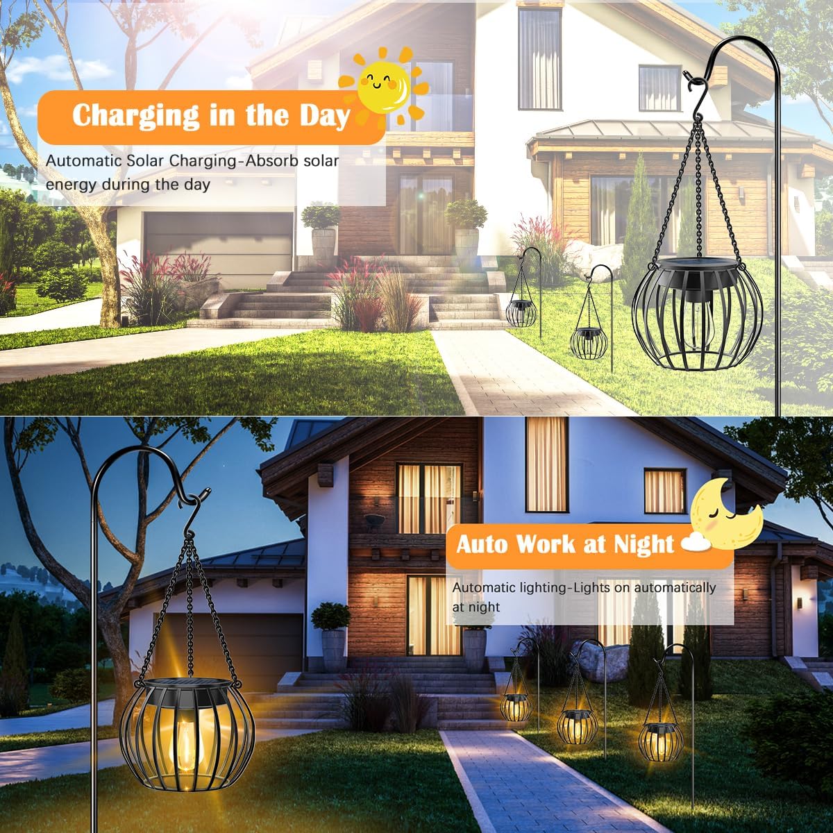 UBright Solar Lights Lanterns Outdoor Waterproof Hanging Solar Garden Lights for Outside Outdoor Lanterns Decorative for Yard Patio, 2 Pack