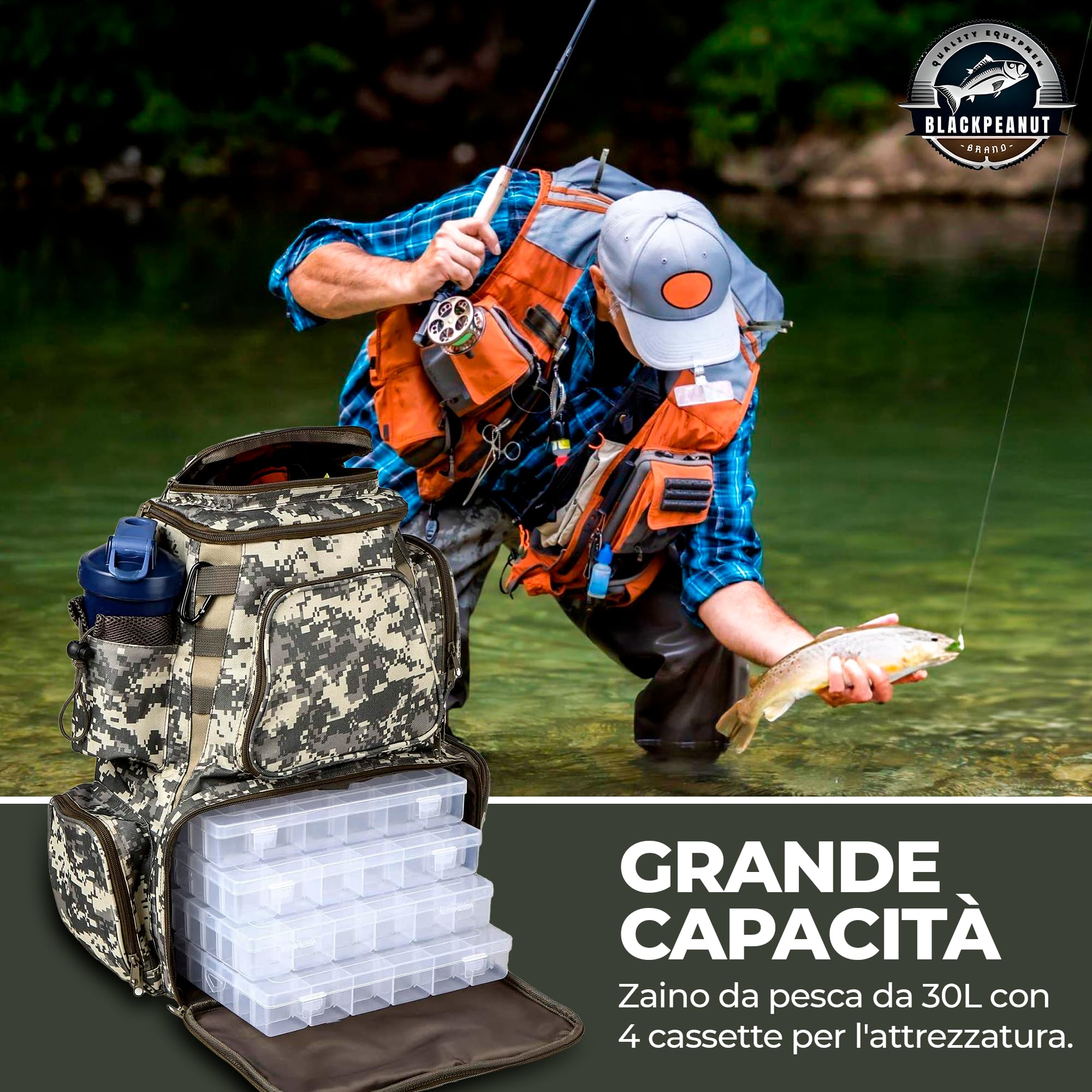 Zaino da Pesca - Cassette Incluse, Per Organizzare e Riporre gli Accessori, Valigetta