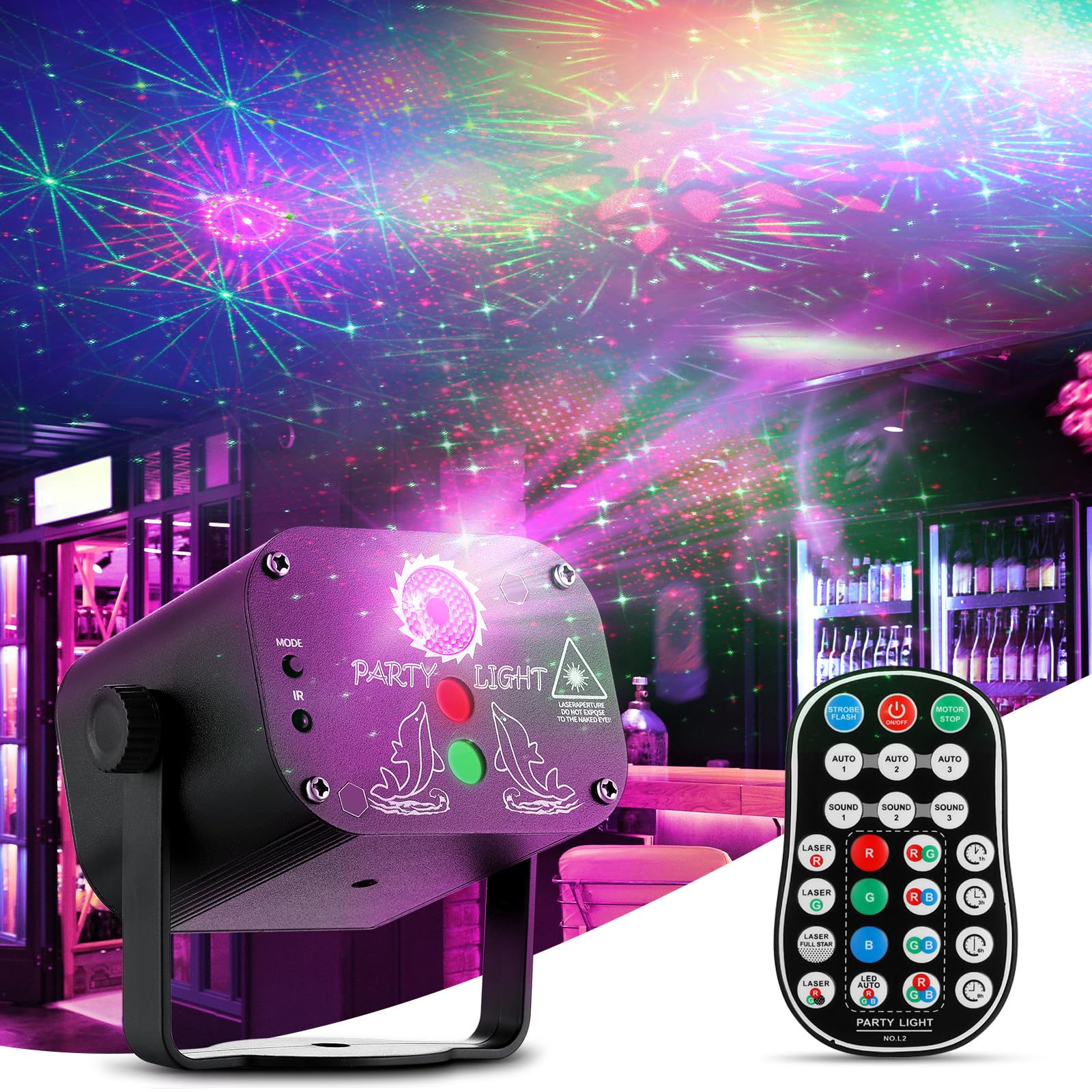 Disco Lights EBXYA USB Mini Party Lights with Remote Control Sound Activated RGB 6 Colours 60 Modes with Different Patterns for Holidays, Parties, Birthday and Christmas