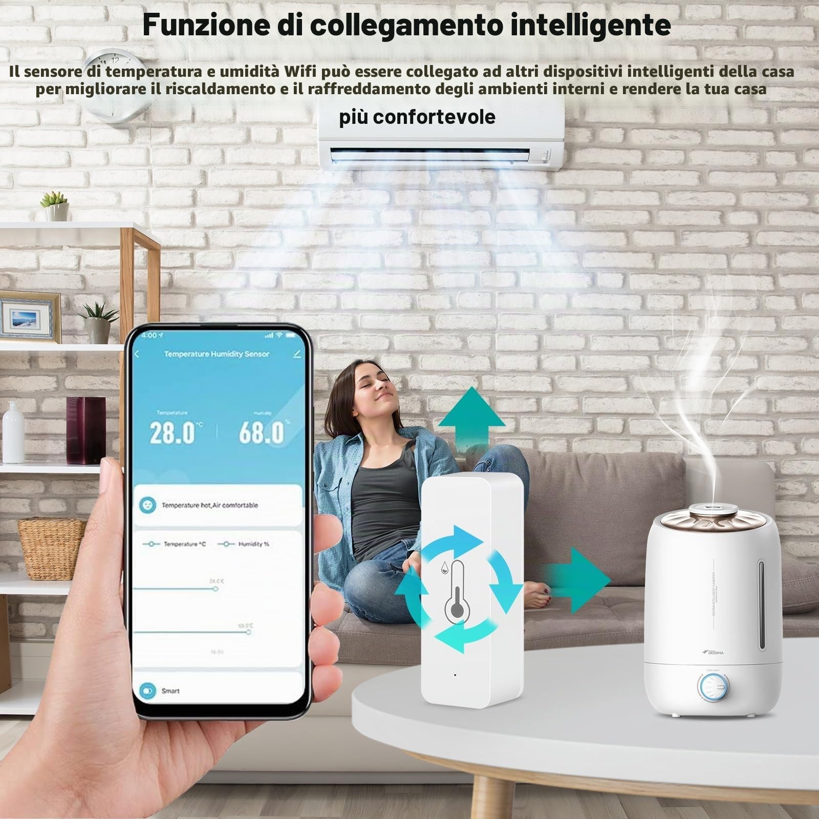 Jadeshay Termometro Igrometro Smart WiFi,4 Pezzi Sensore di Temperatura e Umidità per Interni Esterni con Notifica Tramite Tuya per Monitoraggio Remoto,Controllo Vocale via Amazon Alexa
