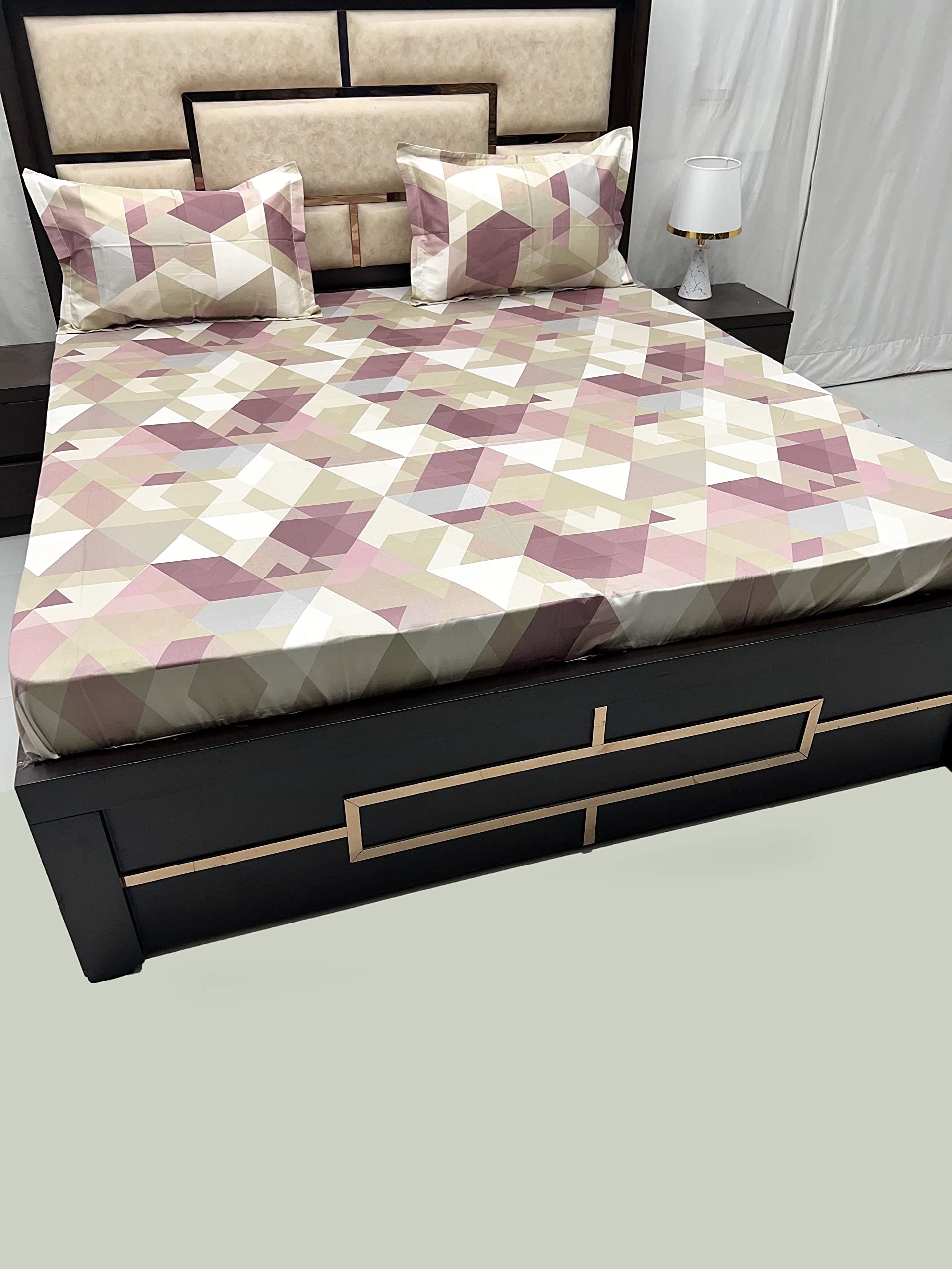 Pure Decor Divine Fur Collection Pure Cotton Bedsheets for Double Bed Cotton with Pillow Cover Set of 2 for Home Super King Size Bed PD 2923 - Geometric, Multicolor