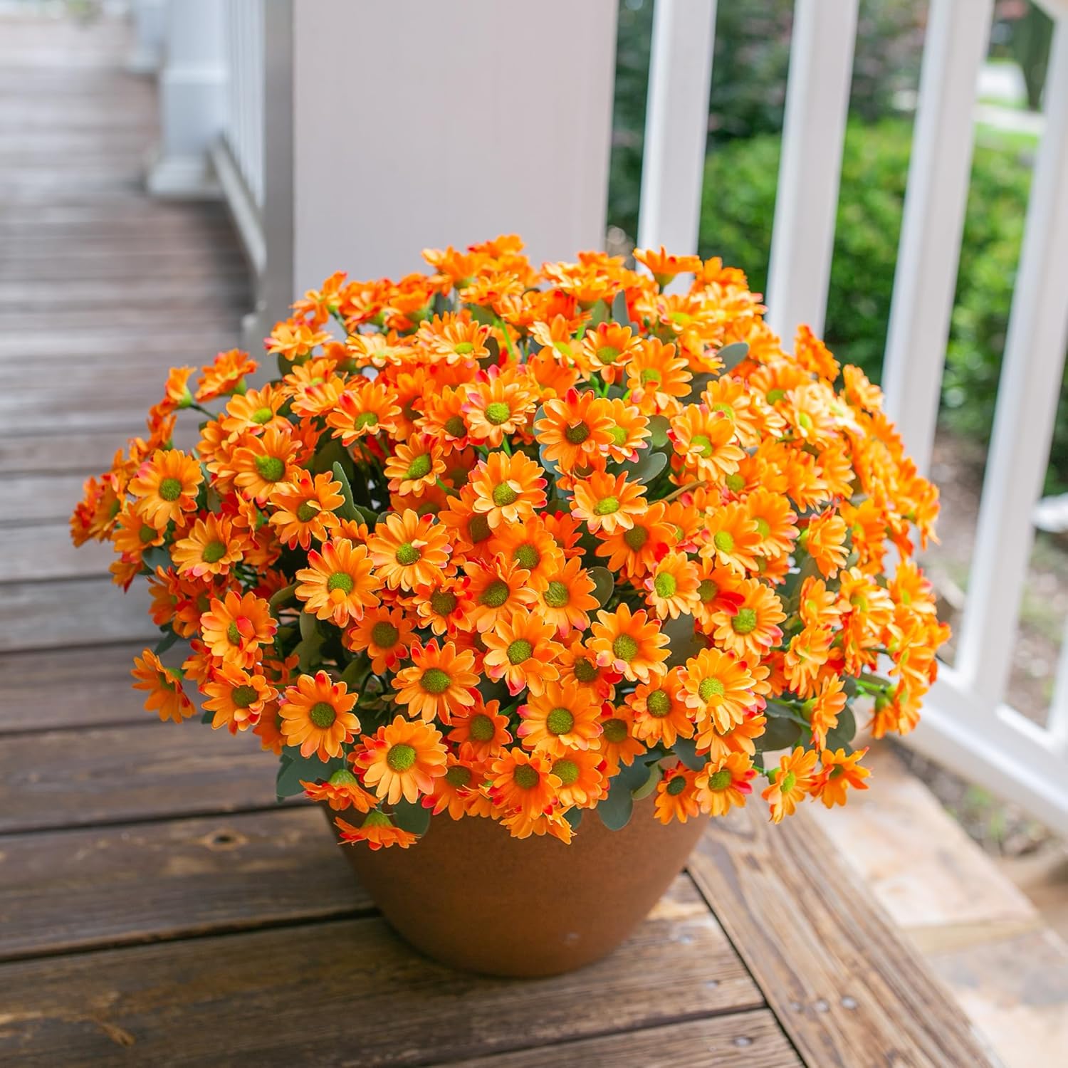 Daisy Artificial Flowers for Outdoors Decoration, 6 Bundles Fake Plants Flowers Bouquet Faux Flowers for Outdoor Planter Look Real UV Resistant Silk Flowers for Outside Front Door Porch Patio, Orange - Image 8
