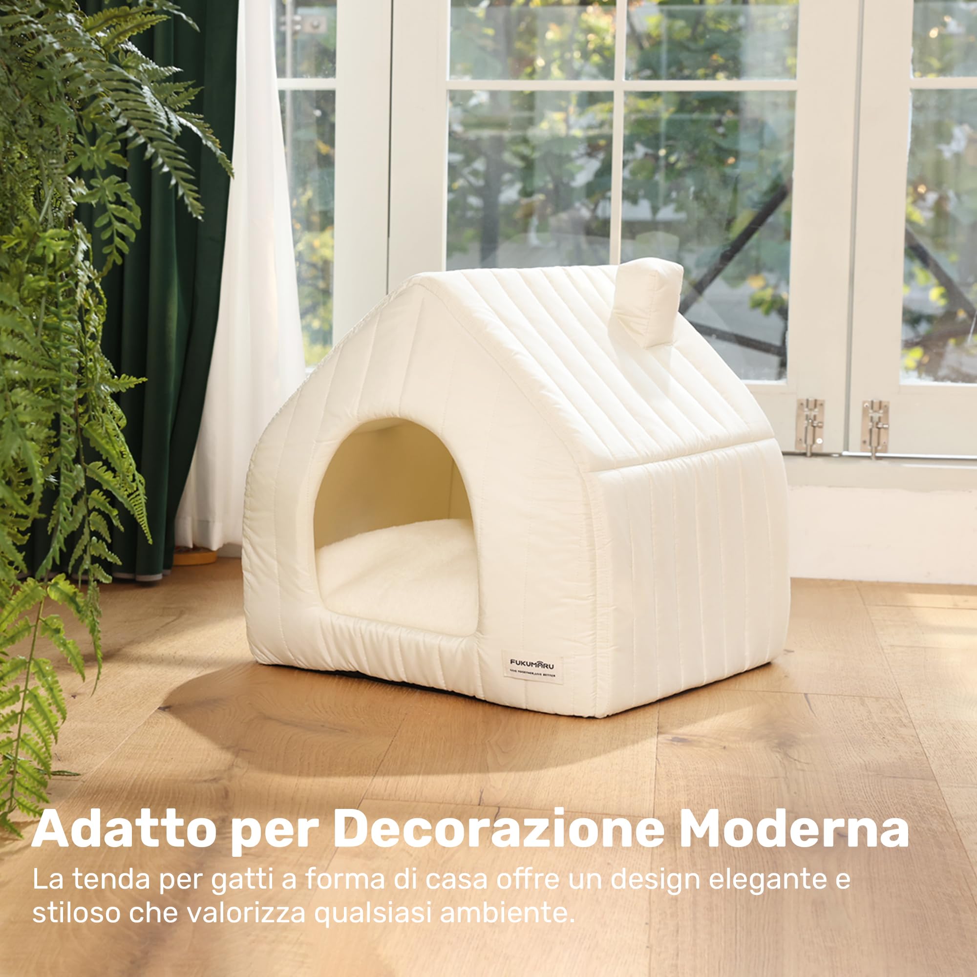 FUKUMARU Cuccia per Gatti da Interno, Casetta a Tenda Morbida Termica Impermeabile, Cuscino Rimovibile e Lavabile, Base Antiscivolo, Cuccia Pieghevole, Leggera e Facile da Pulire.