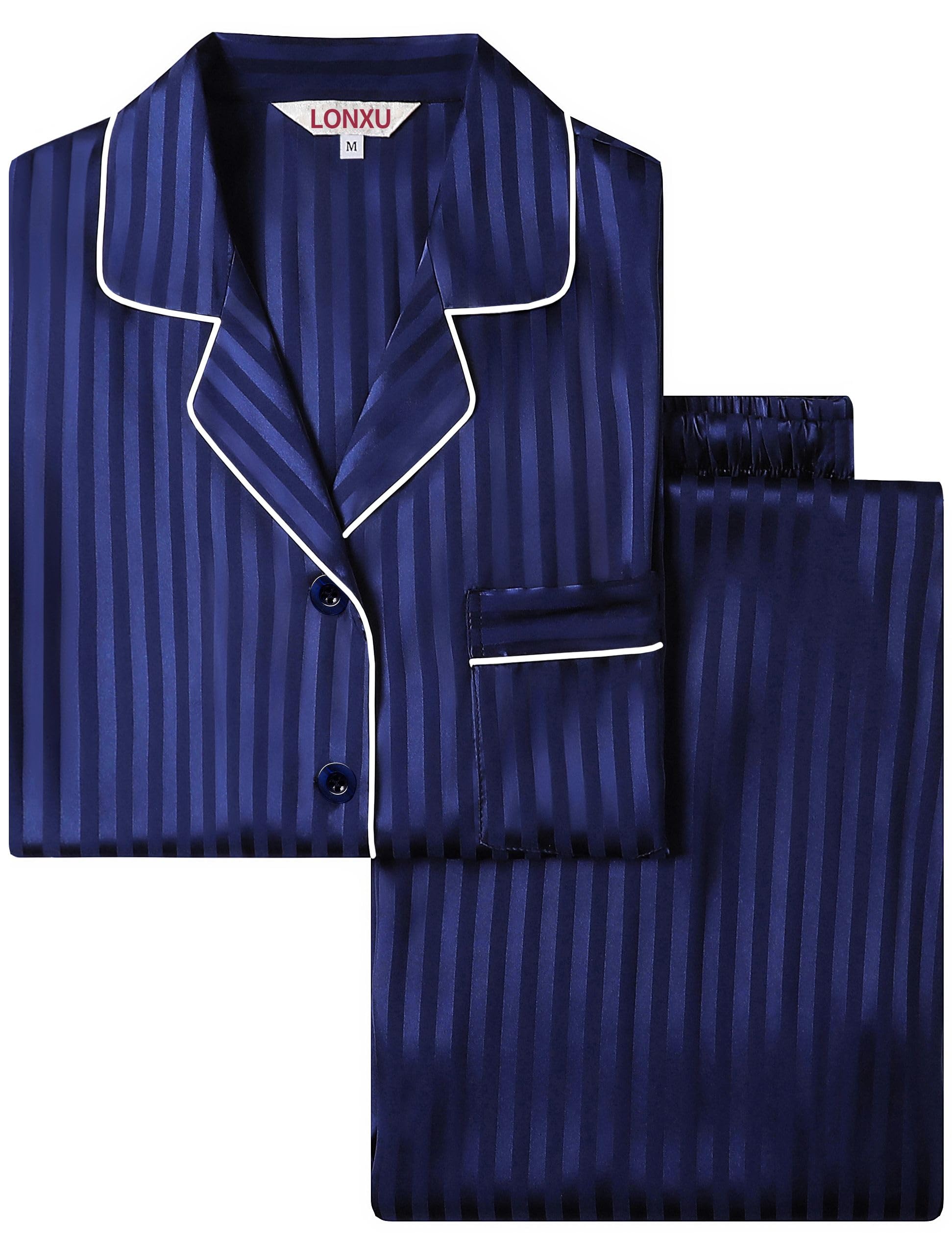 Lonxu Womens Silk Satin Pajamas Set Two-Piece Button-Down Pj Sets Sleepwear Loungewear XS~3XL