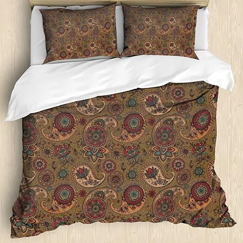 Juego de funda de edredón de 3 piezas con temática de cachemira, funda de edredón con estampado de motivos vintage, funda de edredón con cremallera