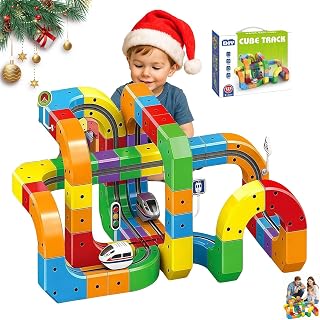3D Infinity Train Routes with Mix-and-Match Cubes, Rail Cube Magnetic Monorail, Anti Gravity Race Track with Car, Smart Chain Train Kids Toy, Car Tracks for Kids Ages 4-8. (123PCS-Non-magnetic)