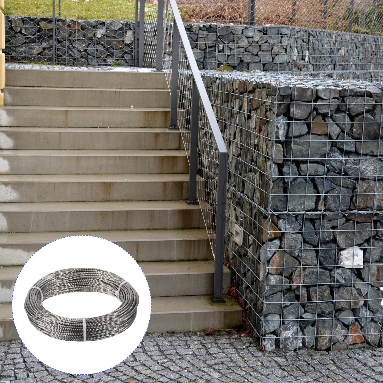 M METERXITY Kit Tenditore D'Acciaio Con Turnbuckle Cavo Per Illuminazione Sospesa Ringhiera, Con Piedi Cavo In Acciaio Inox E Accessori Sufficienti Per Esterno/Giardino.