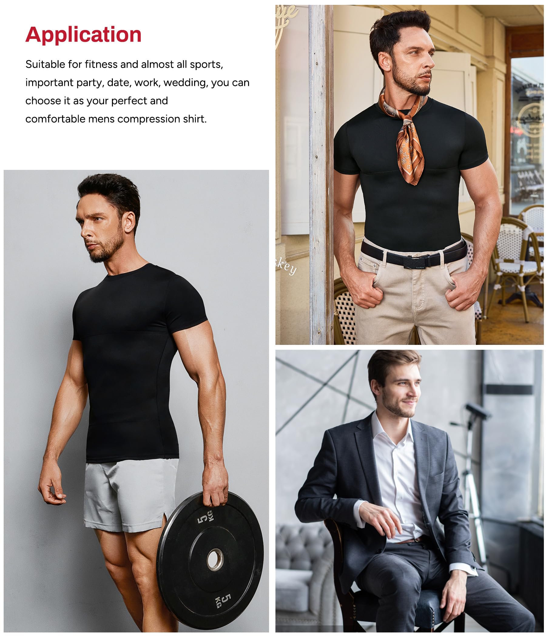 Nebility Kompressionsshirt Herren Kurzarm Compression Shirt mit Doppeltem Bauchpanel Shapewear für Männer mit Atmungsaktivem Kompression Bauchweg Tshirt Unterhemd für Training und Alltag