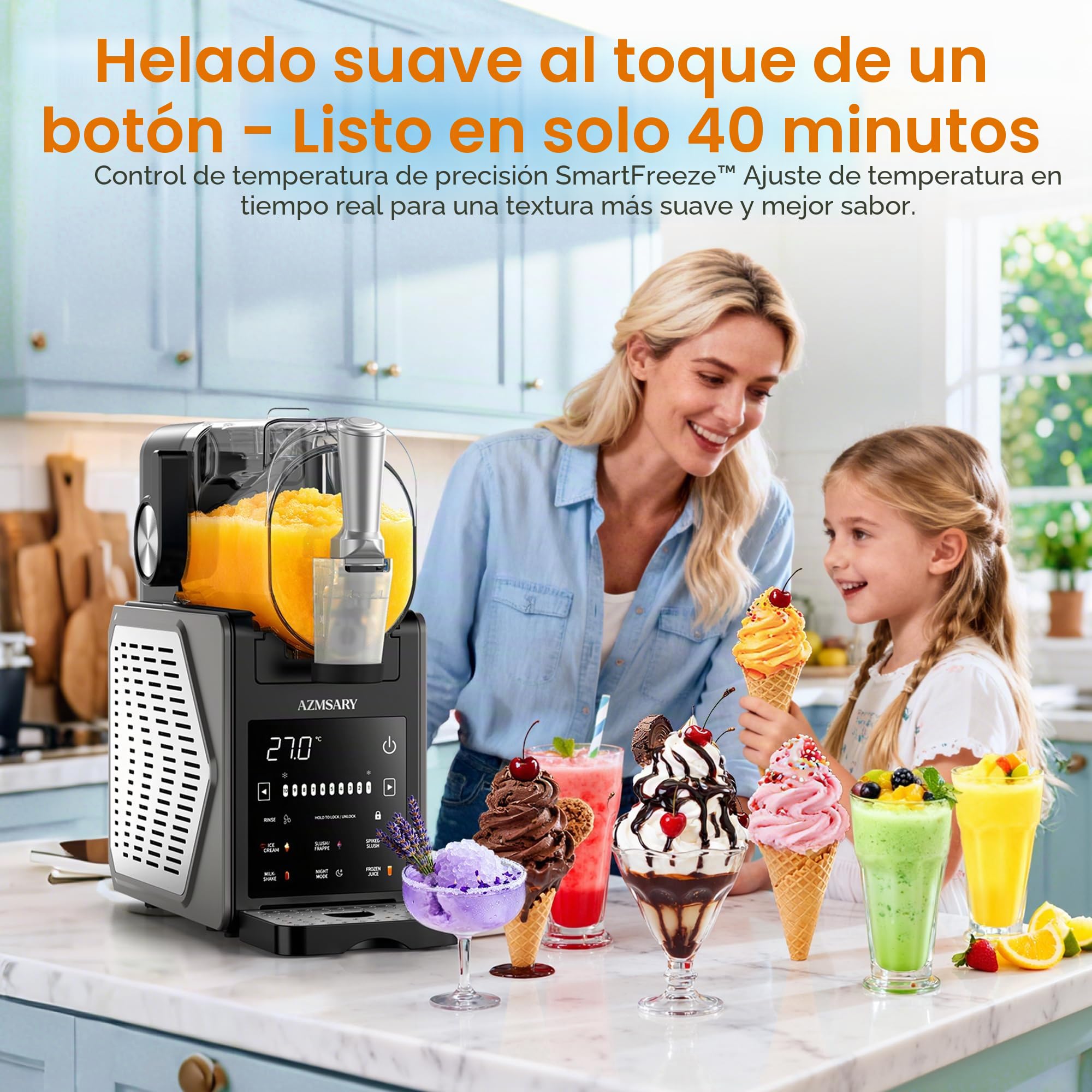 Máquina de granizado – Fácil de usar con un botón 2,5 L Slushie Maker, no requiere hielo, con pantalla LED, 6 programas automáticos para margaritas, frappés, batidos