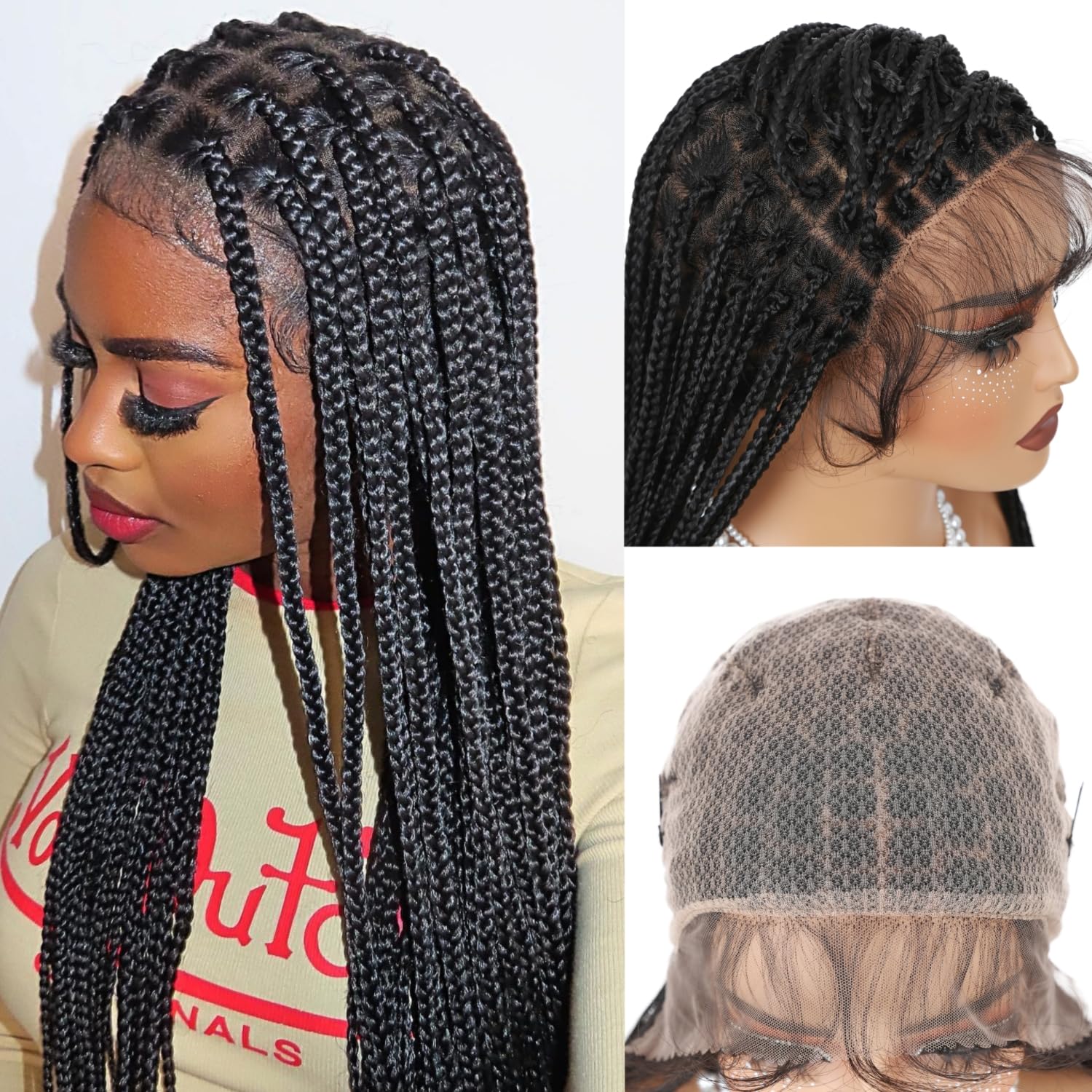 quickwig Full Lace Braided Wig with Baby Hair Square Knotless Box Braid Wigs for Black Women 30 Inch Synthetic Double Lace Frontal Braids Wigs 1B