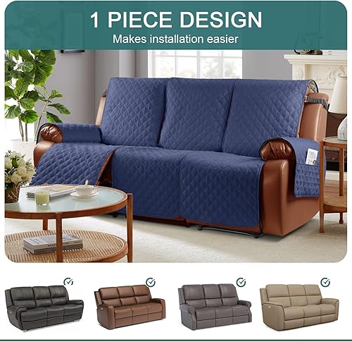 Miniatura 3 de Funda impermeable para sofá reclinable, lavable, de 1 pieza, protector de muebles con correas elásticas, bolsillo para niños, perros y mascotas