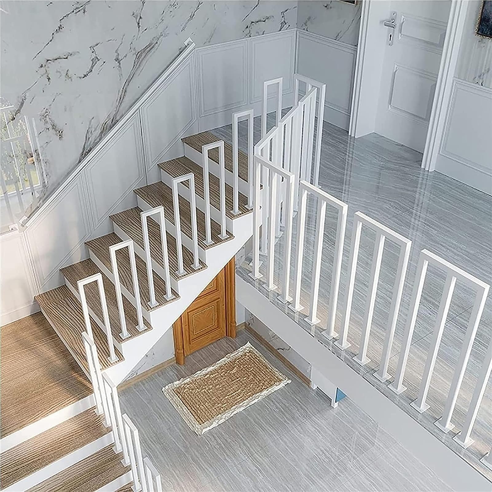 Treppengeländer U Form Weiß, Geländer Innen Modern, Treppengeländer Innen Handlauf, Geländer U Förmig Außen, Eingangsgeländer Aussen Treppe für Balkon Terrasse Veranda Garten, 85cm