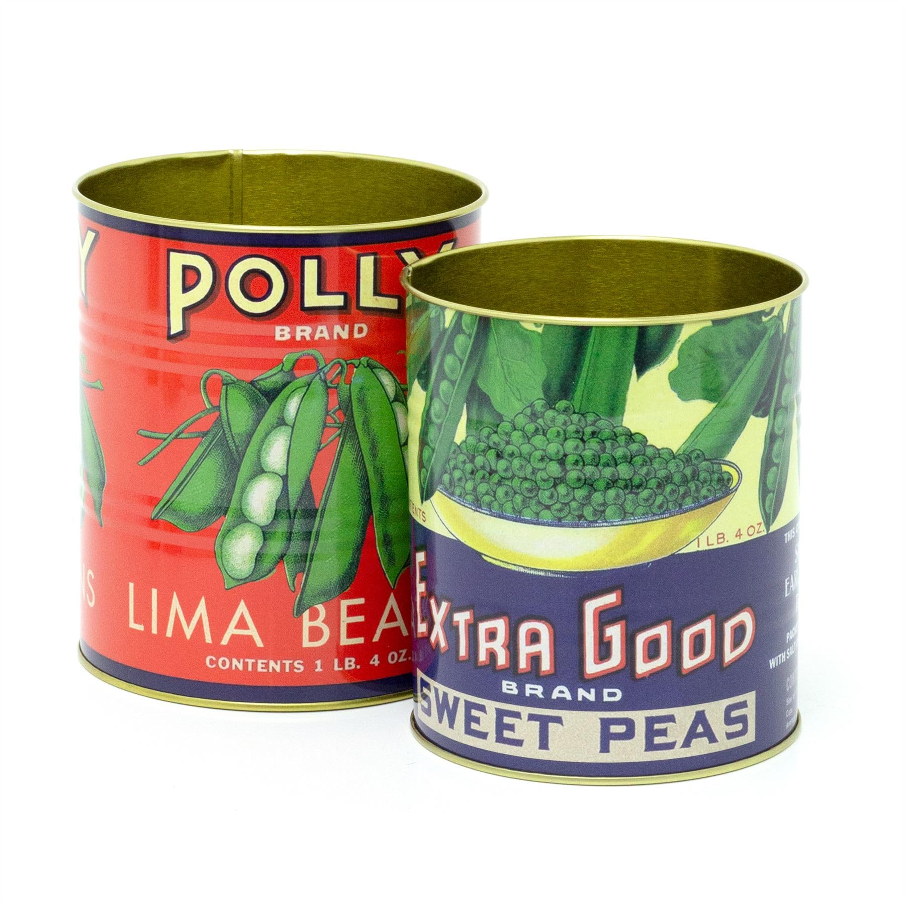 Carousel Home Set Of 2 Retro Style Vintage Peas Storage Tins | 2 Piece Replica Food Tins Decorative Tinned Cans | Metal Storage Tins