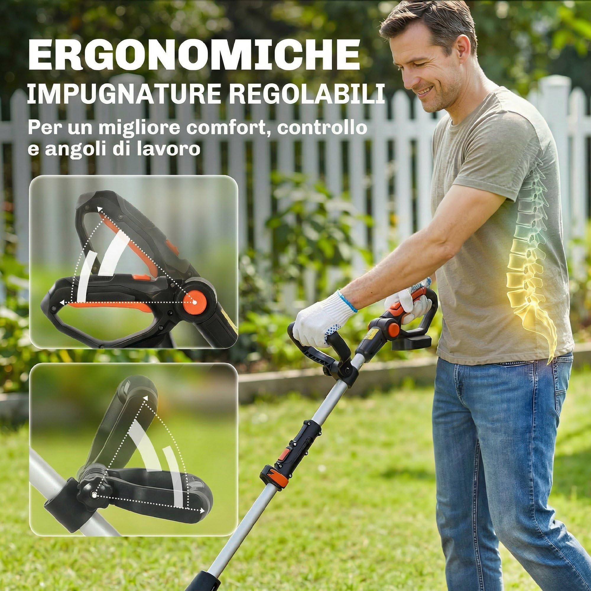 Outsunny Motocoltivatore Cordless 18V, Motozappa 20cm Larghezza, 18cm Profondità, 4 Lame, Manico Regolabile, per Orto, Giardino e Terreni, Batteria e Caricabatterie Non Inclusi