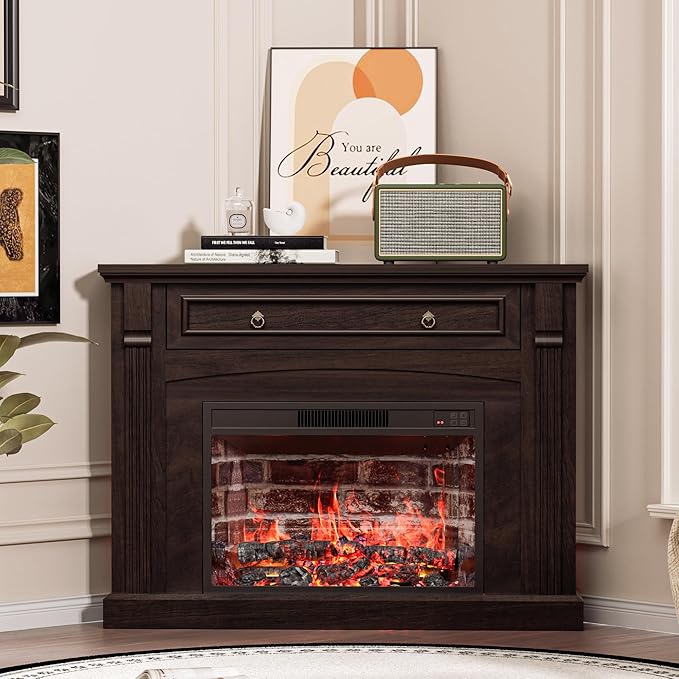 Chimenea Eléctrica AHB con Manto de Madera y Control Remoto, Color Café miniatura 8