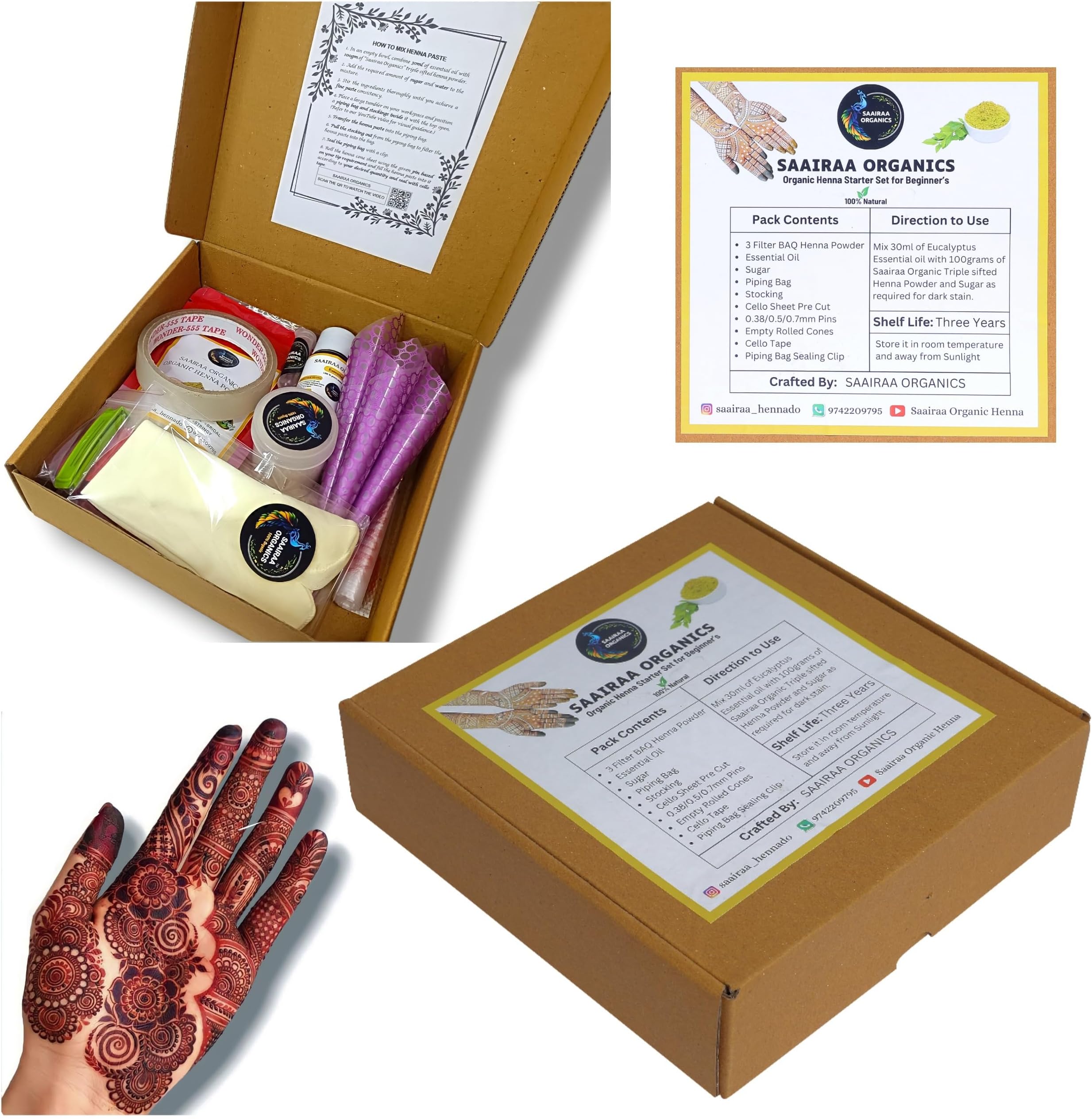Henna Starter Set for Beginners | DIY Organic Cone Making Kit | Make 14-16 Cones