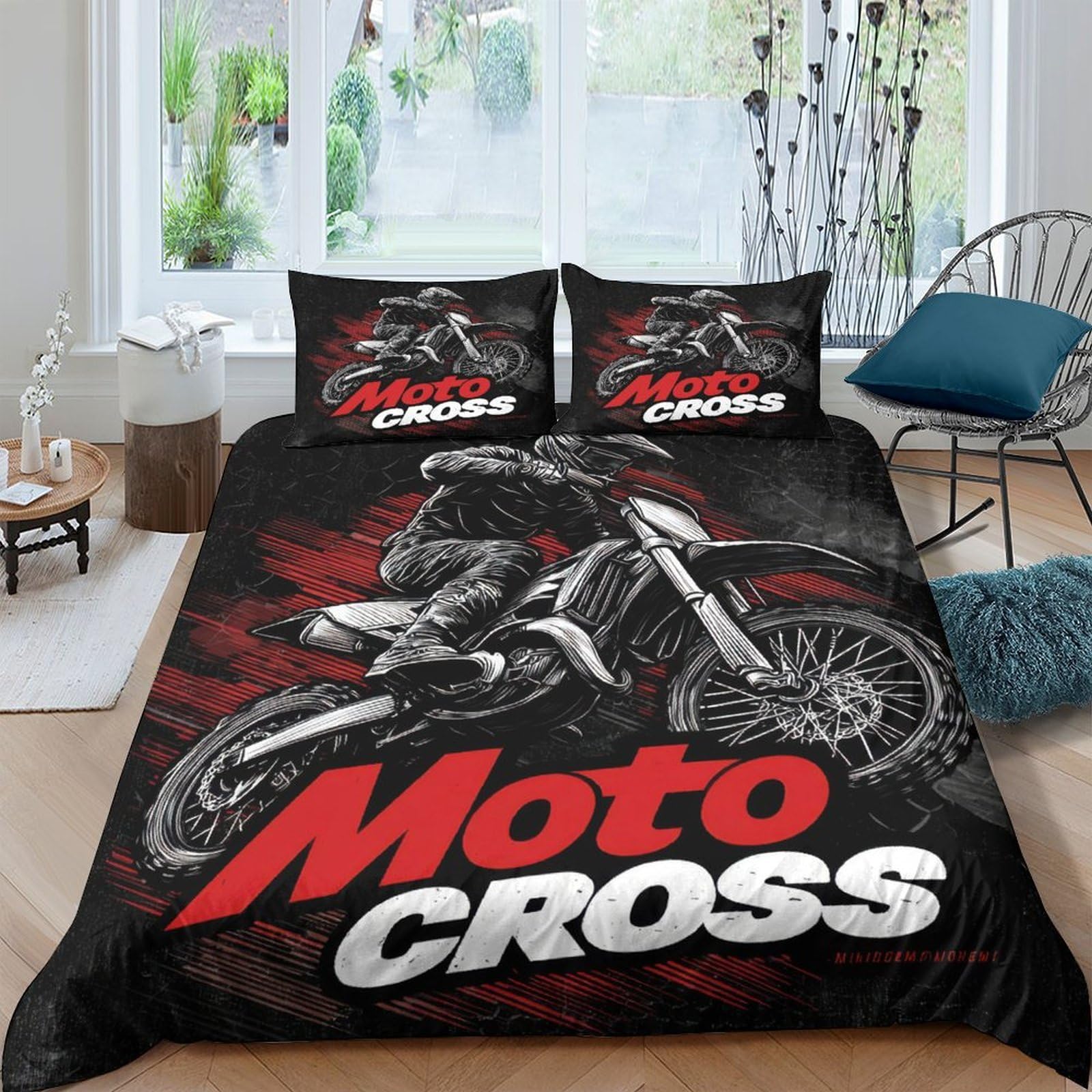 UNRXJZLVM Motocross 3D Microfiber Duvet Set For Teen Bedroom Decor