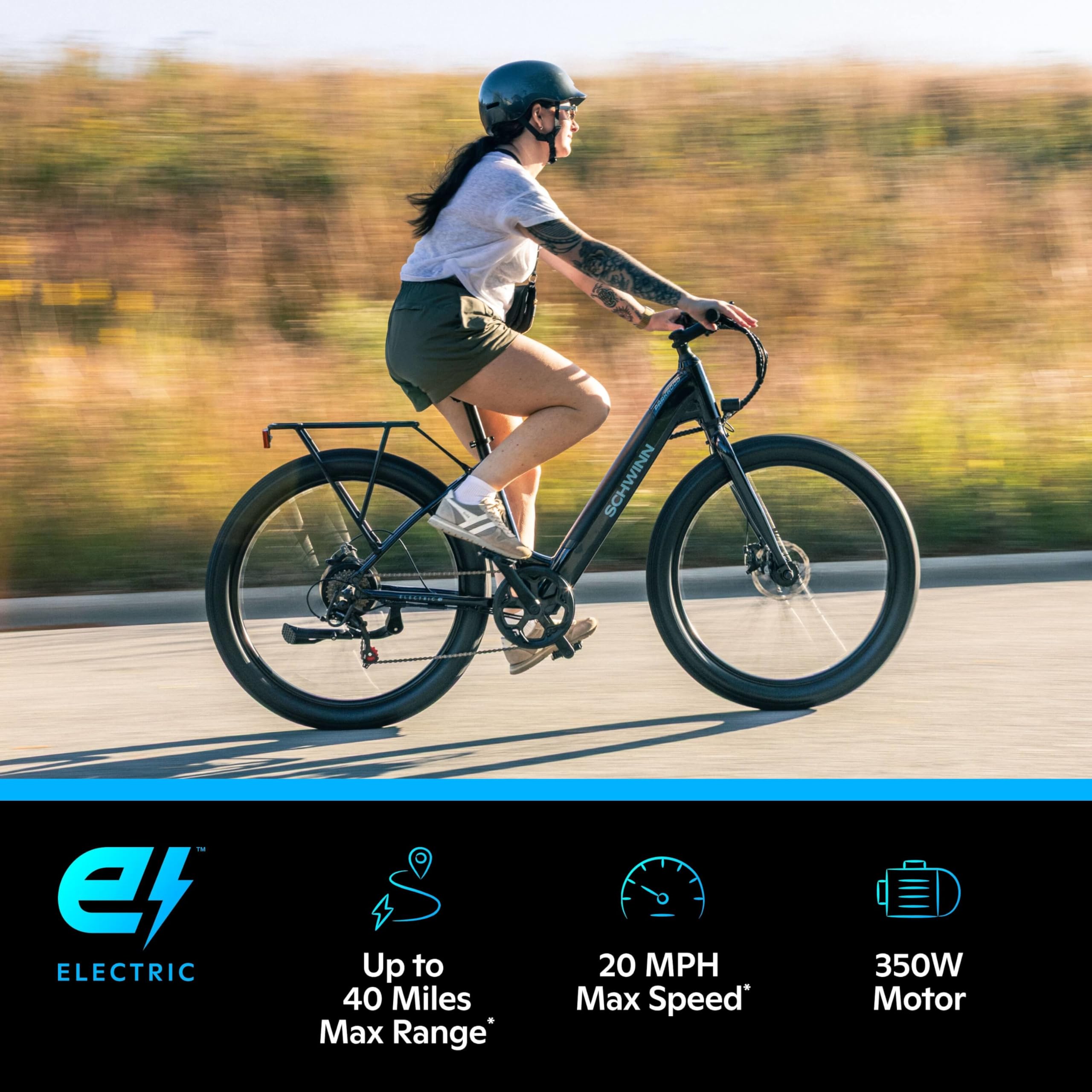 Schwinn Parkwood Electric Hybrid Bike, 350W Hub Motor, 27-Inch Wheel, Adult Bicycle, Blue : Sports & Outdoors